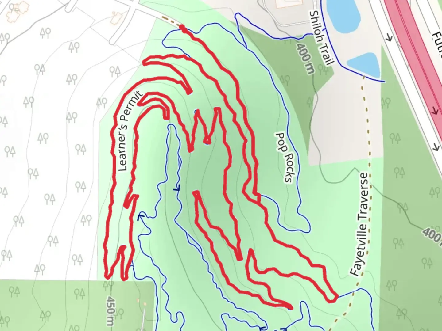 An image depicting the trail Learner's Permit Loop and its surrounding area.