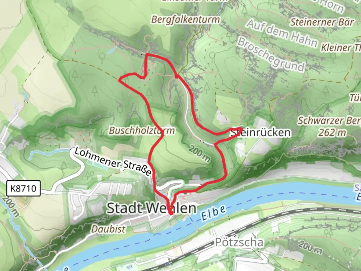An image depicting the trail Abrahamsgrund and Malerweg Loop and its surrounding area.