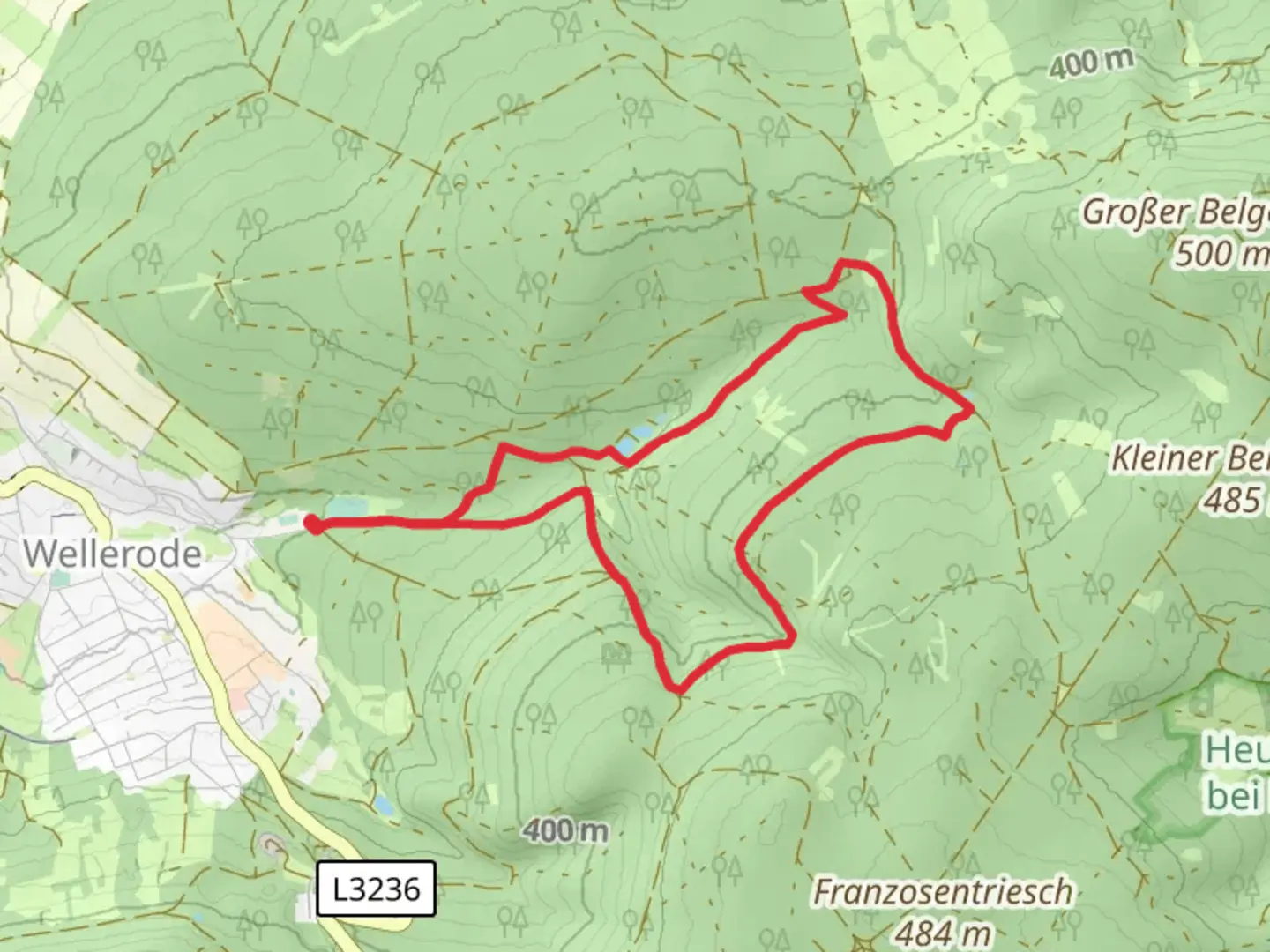 An image depicting the trail Fulda-Gelster Weg and Soehrewald Wellerode Rundweg and its surrounding area.