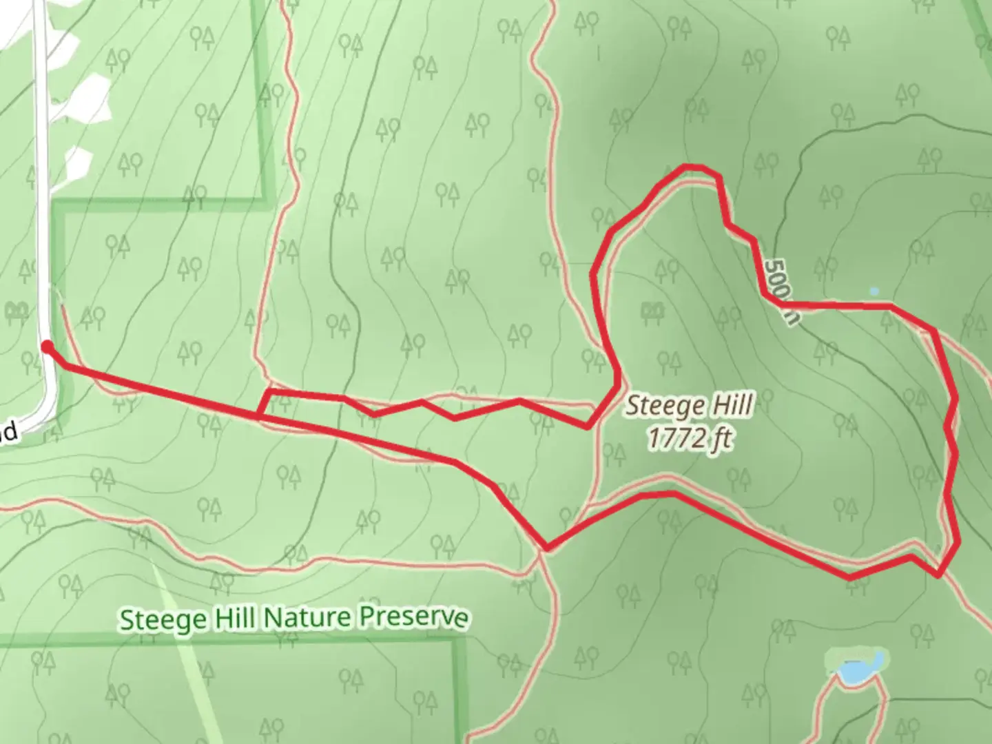 An image depicting the trail Steege Hill Loop and its surrounding area.
