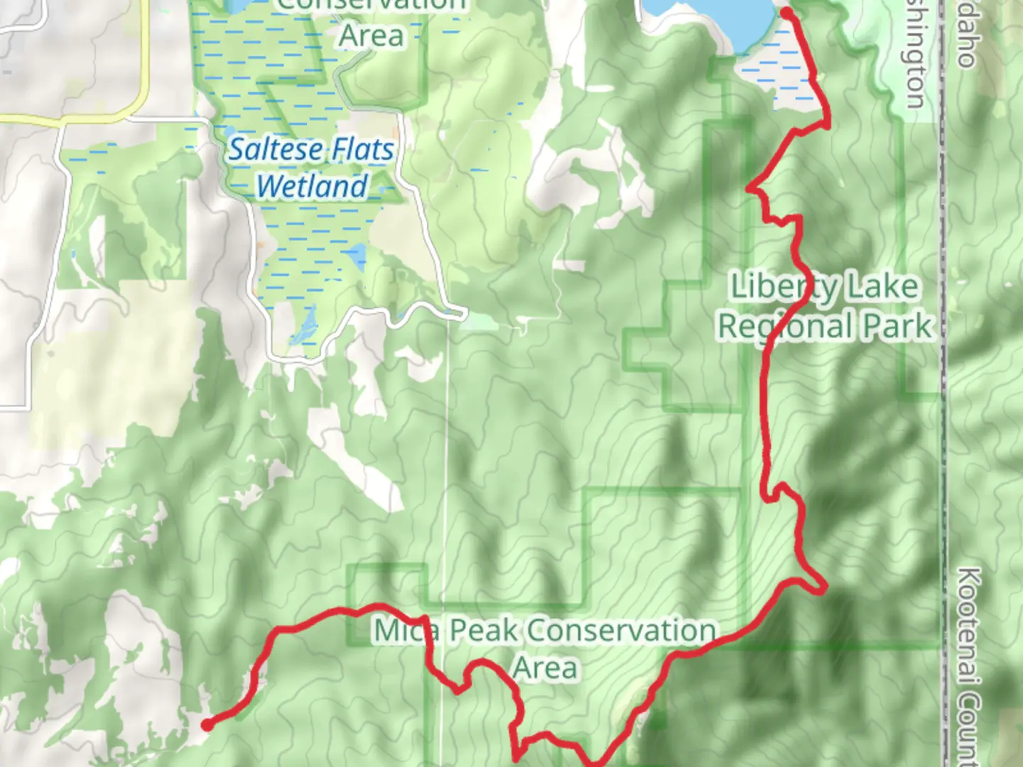 An image depicting the trail Mica Peak Trail and Maintenance Trail and its surrounding area.