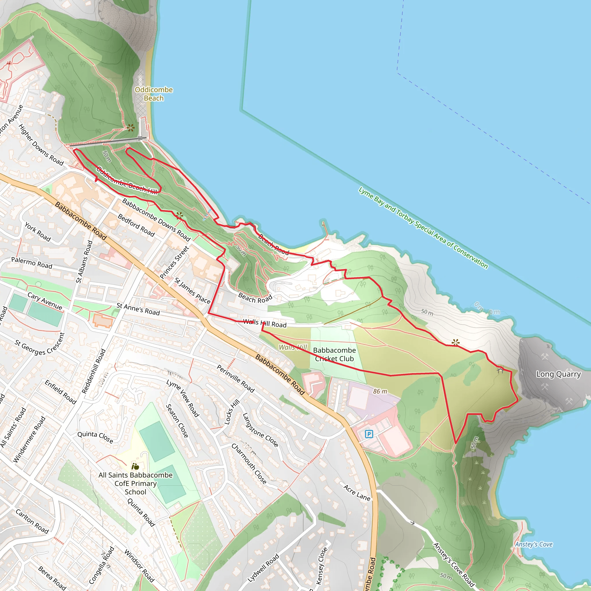 Babbacombe and Oddicombe Walk mobile static map