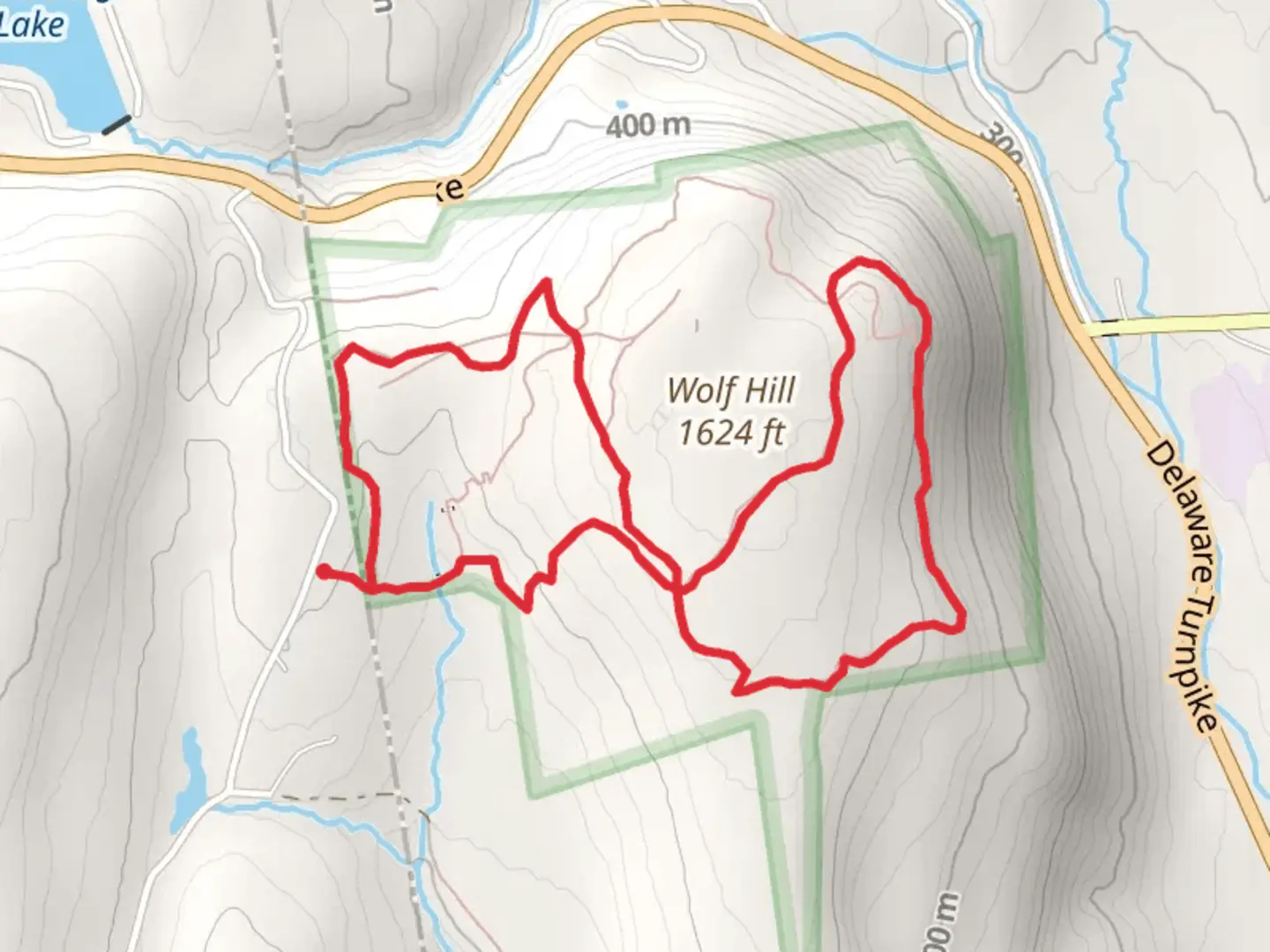 An image depicting the trail Wolf Hill via white Trail Loop and its surrounding area.