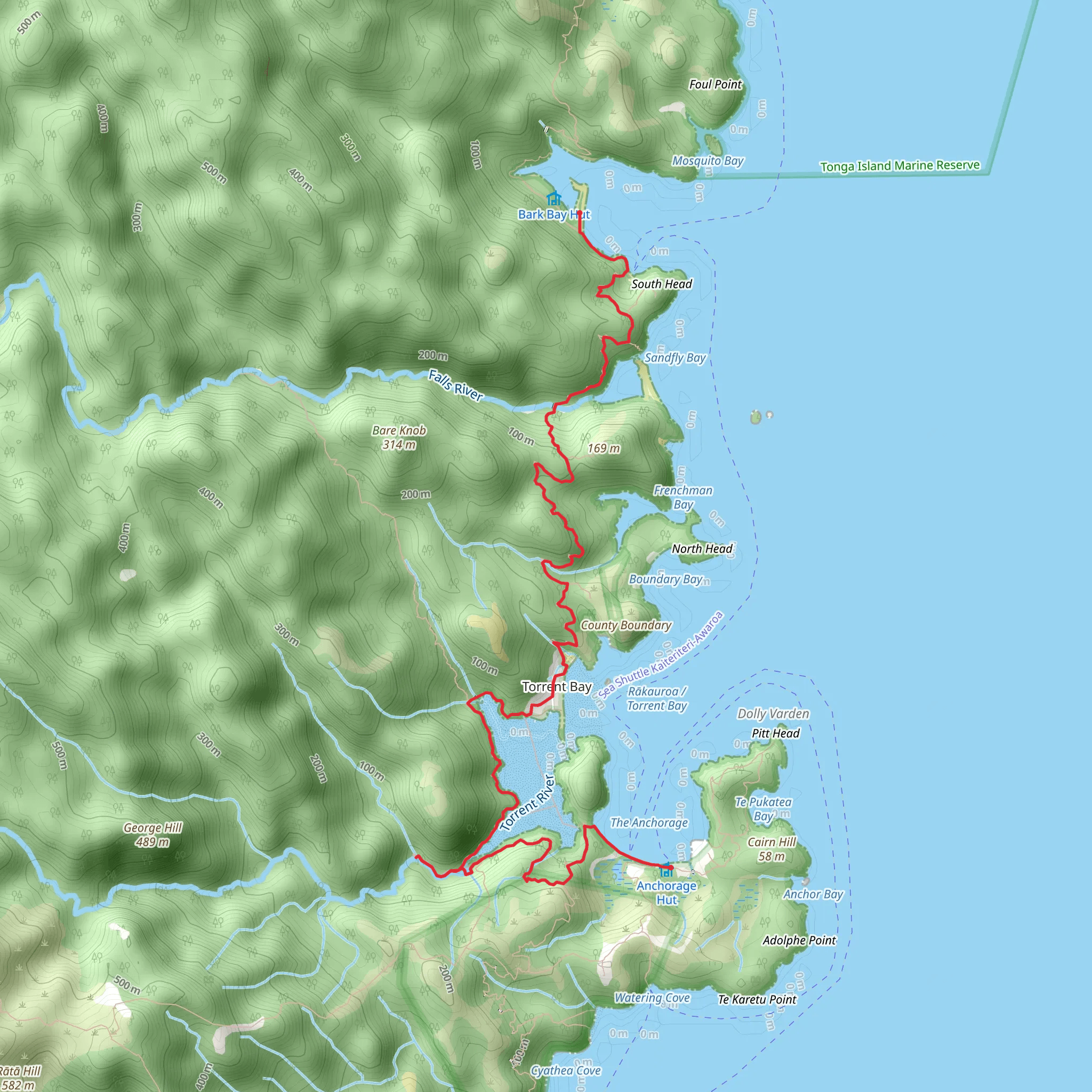 Abel Tasman Coastal Track - Bark Bay to Anchorage Bay mobile static map