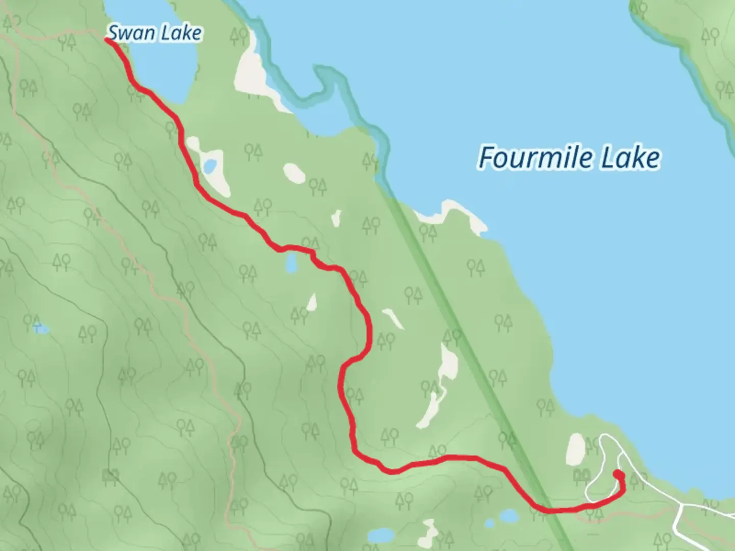 An image depicting the trail Swan Lake and its surrounding area.