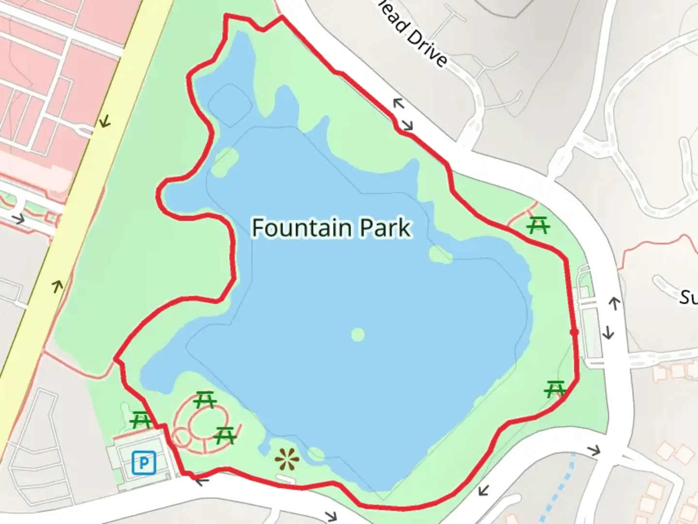 An image depicting the trail Fountain Park Loop and its surrounding area.