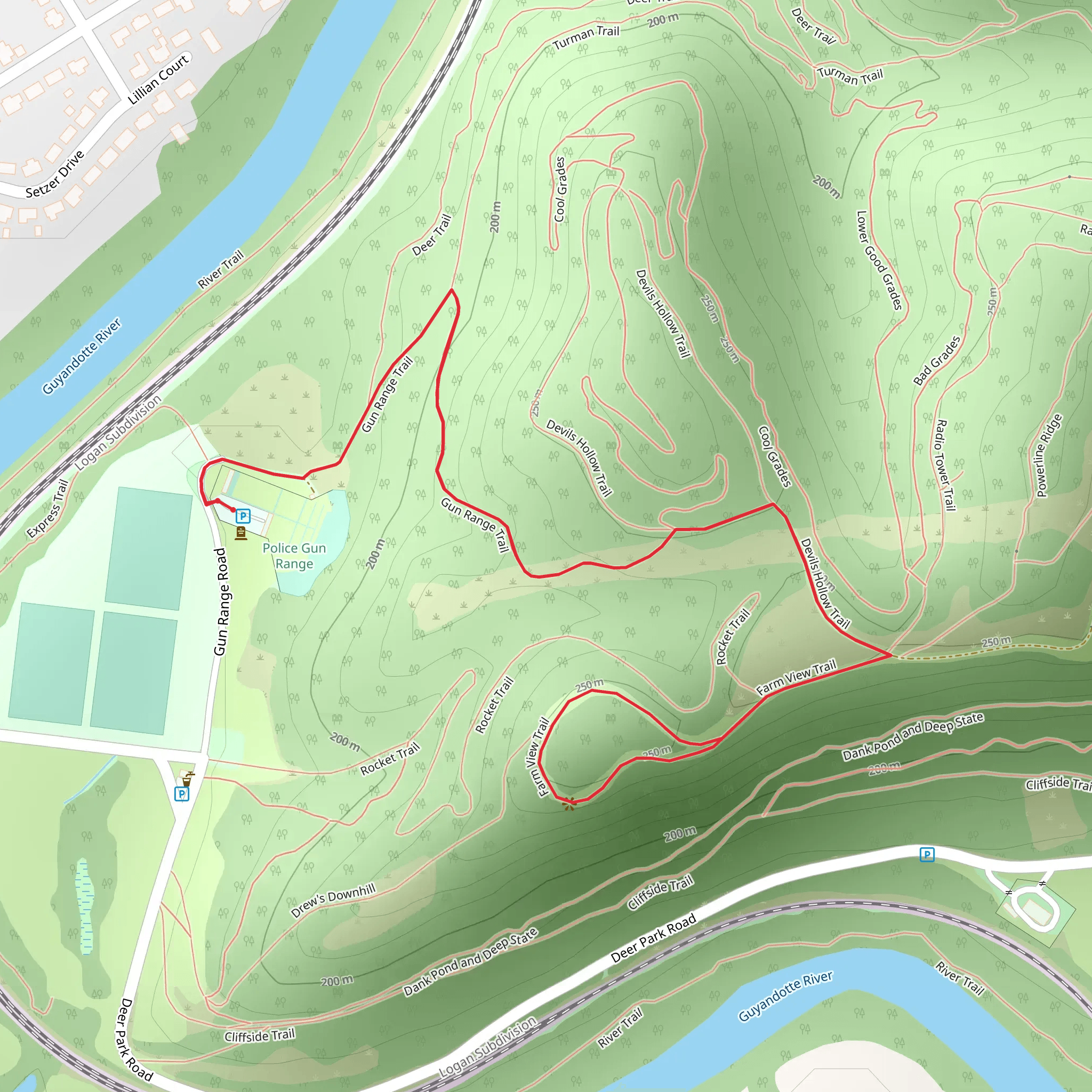 Gun Range and Farm View Trail mobile static map