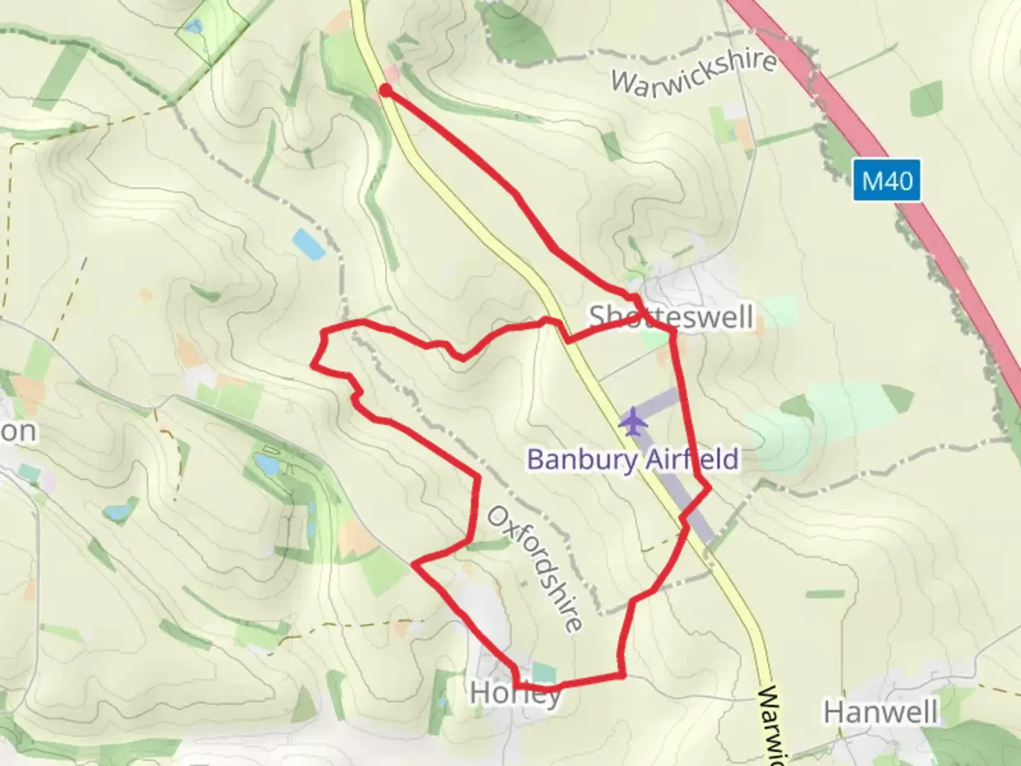An image depicting the trail Horley and Shotteswell Park Loop and its surrounding area.