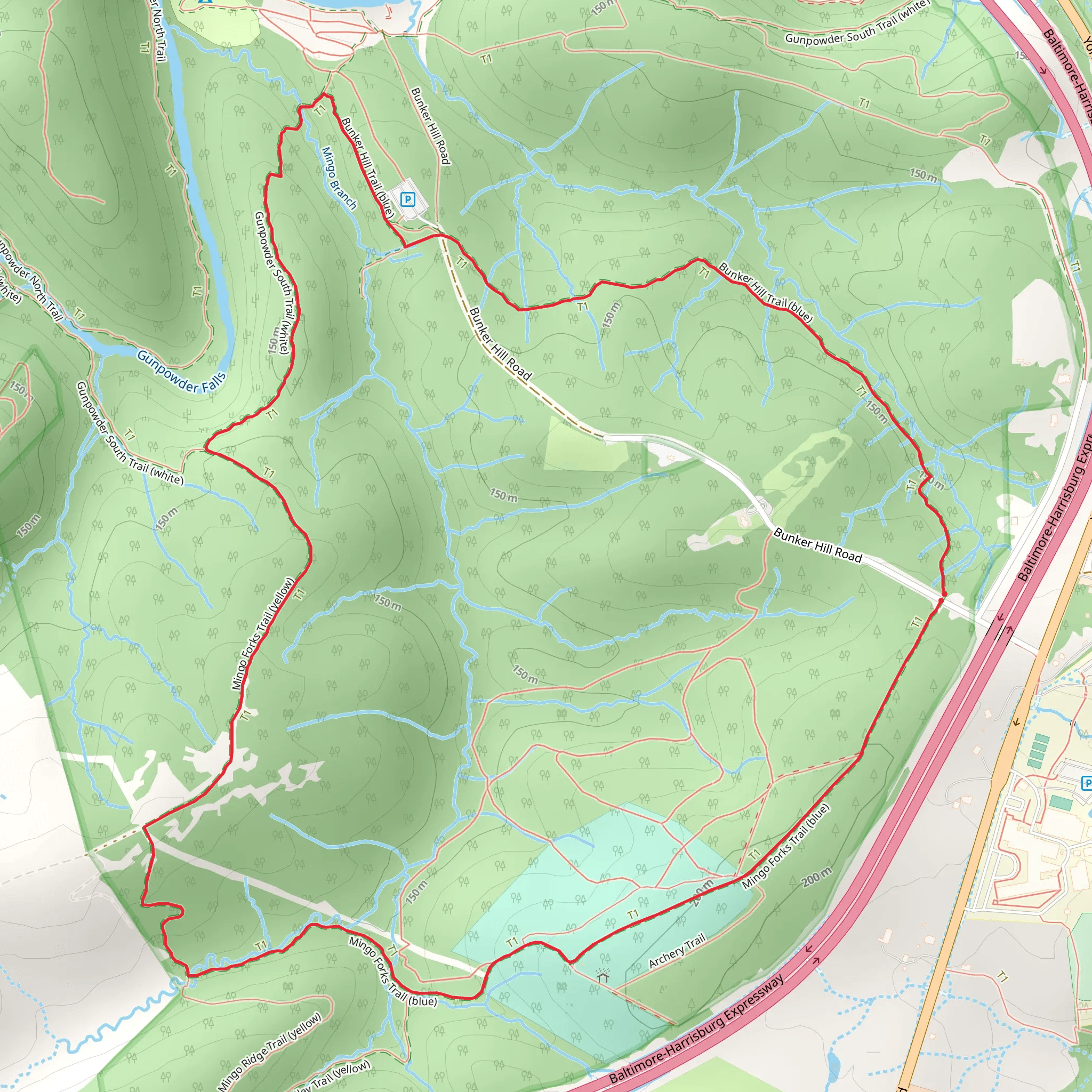Mingo Forks, Gunpowder South and Bunker Hill Loop Trail mobile static map