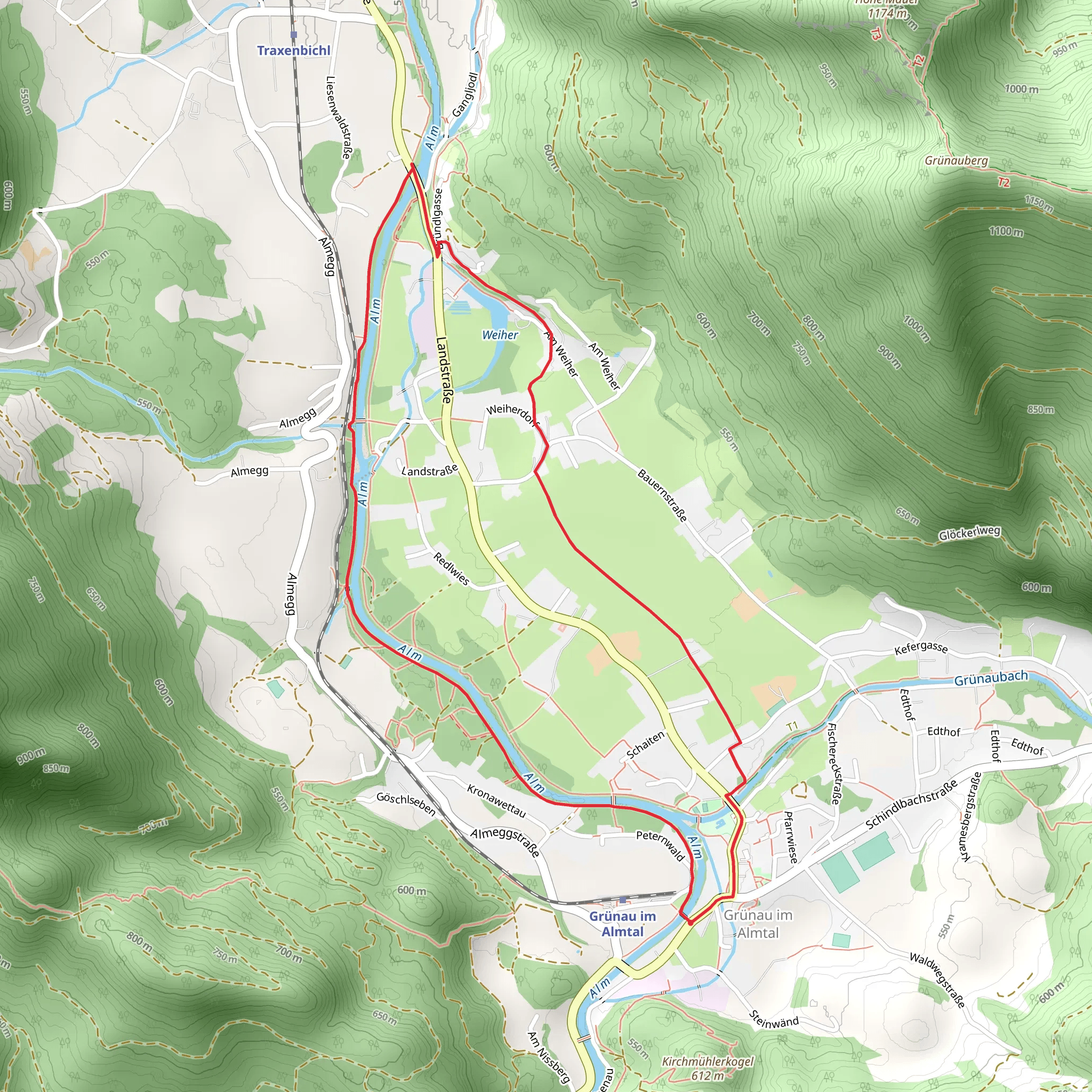 Hiking along Alm River - Grünau im Almtal mobile static map