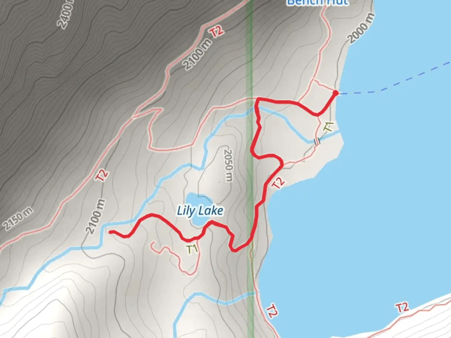 An image depicting the trail Grand Mogul Trail and Lily Lake and its surrounding area.
