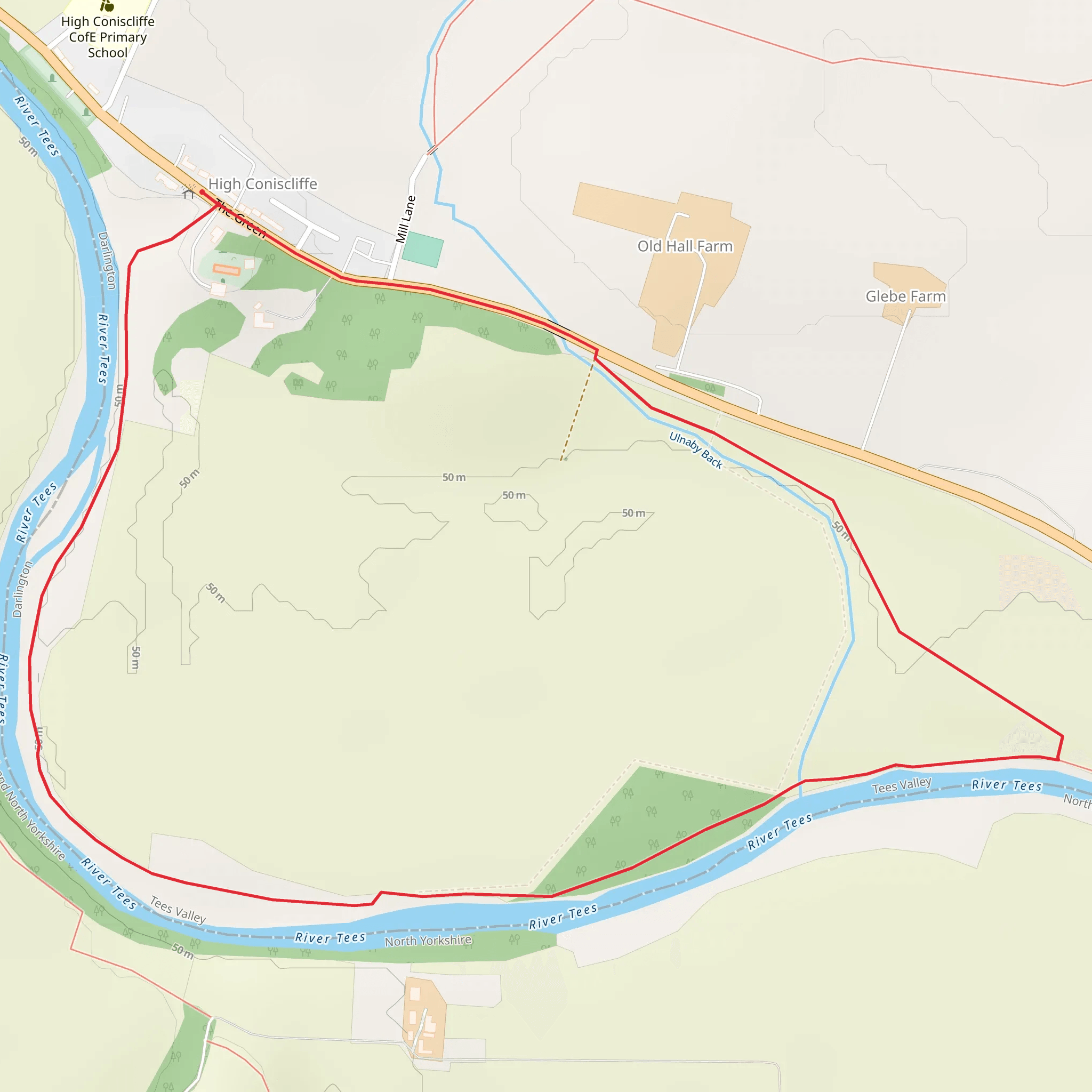High Coniscliffe and River Tees Loop mobile static map