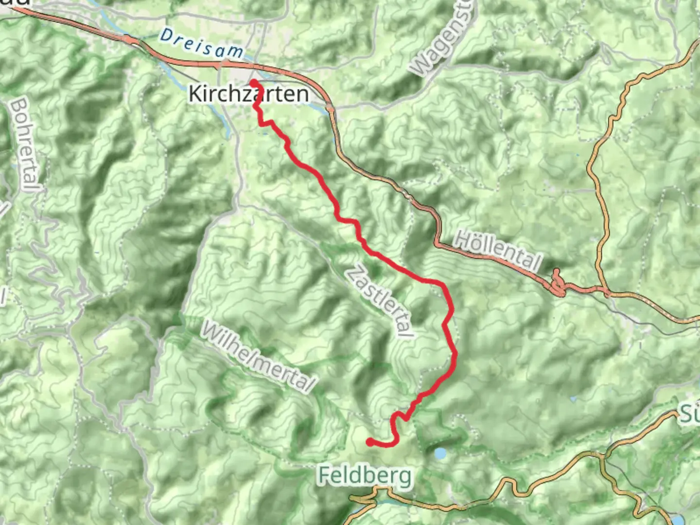 An image depicting the trail Feldberg Walk from Kirchzarten and its surrounding area.