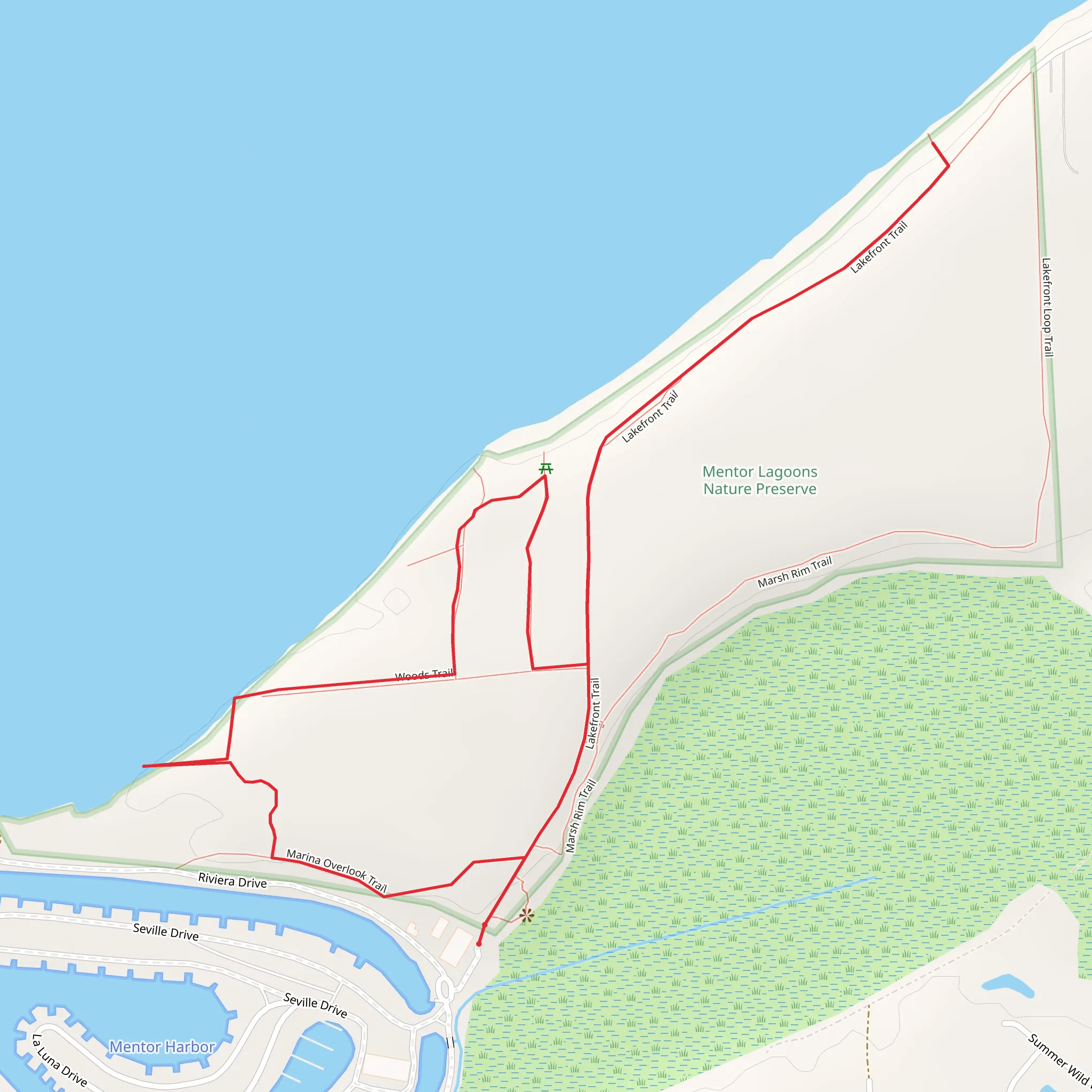 Marina Overlook, Woods Trail and Lakefront Trail Loop mobile static map
