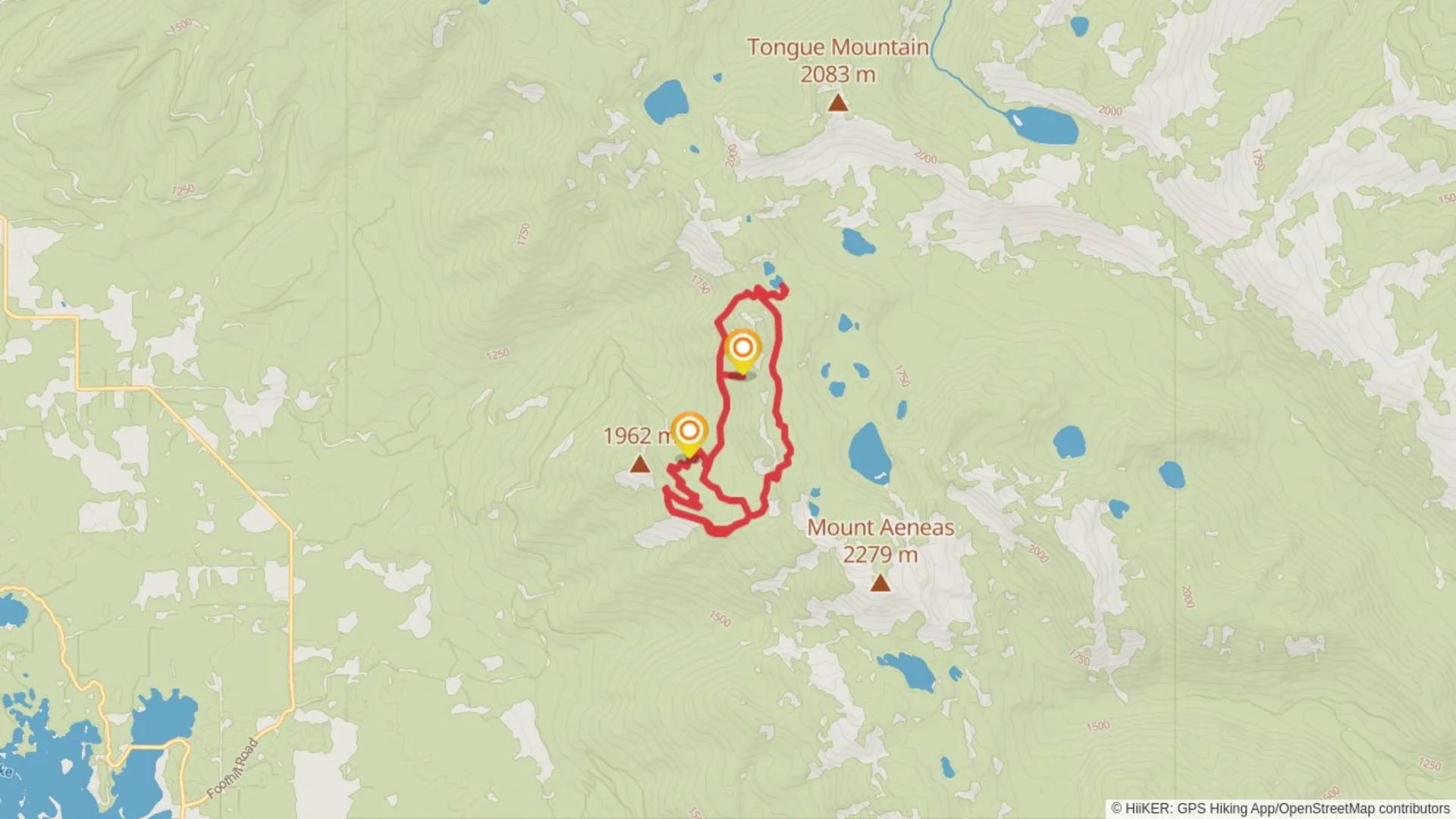 An image depicting the trail Twin Lakes via Noisy Creek Notch Trail and its surrounding area.