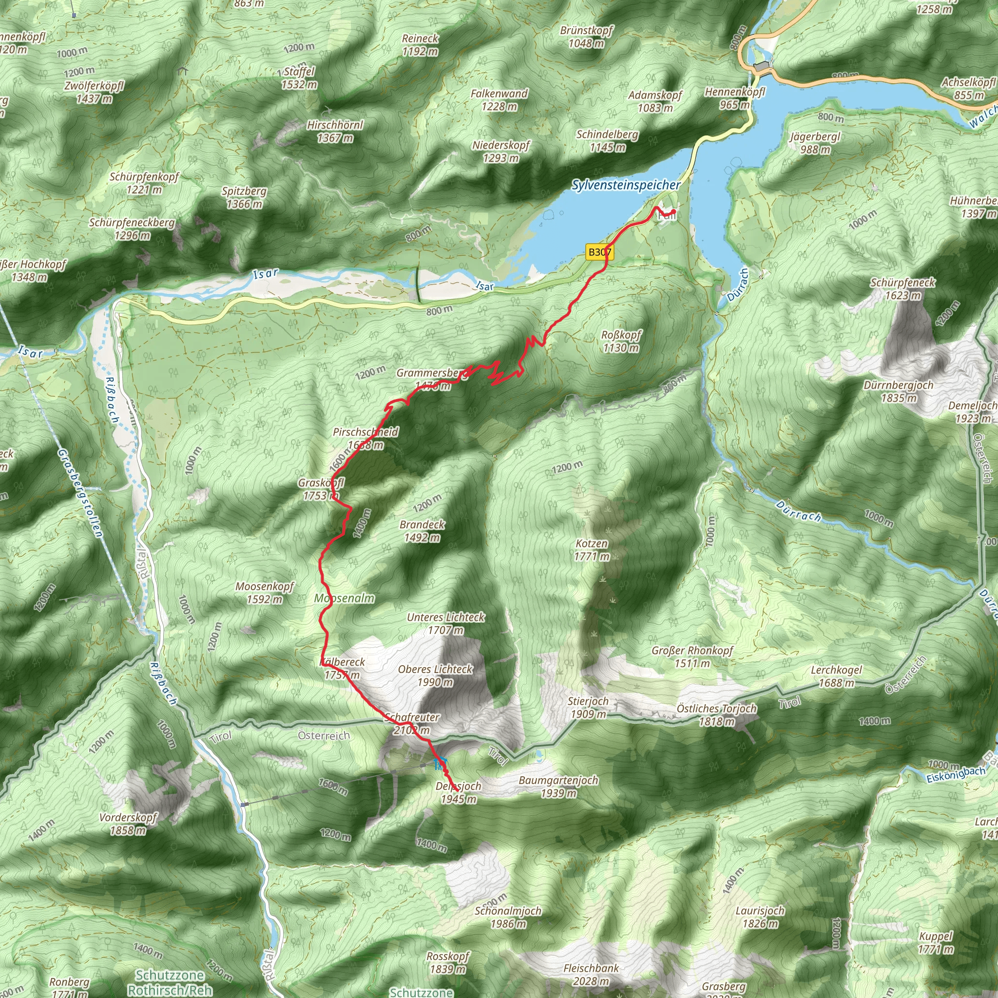 Delpsjoch Hike via Schafreuter and Grammersberg mobile static map