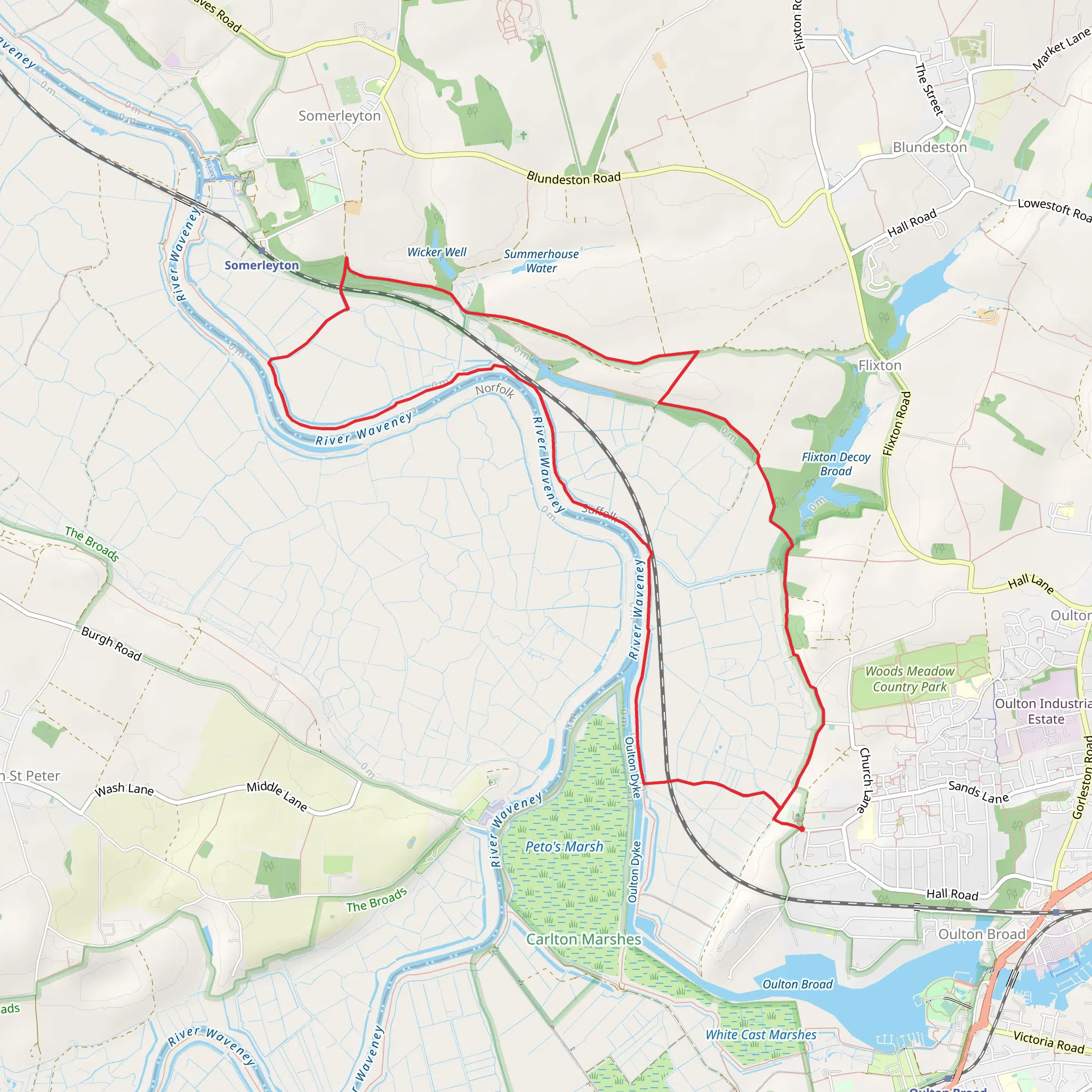 Camps Heath Nature Reserve and Somerleyton Marshes Loop mobile static map