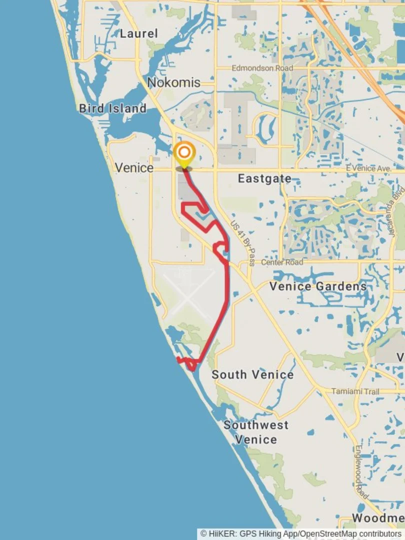 An image depicting the trail Venetian Waterway Trail Out and Back and its surrounding area.