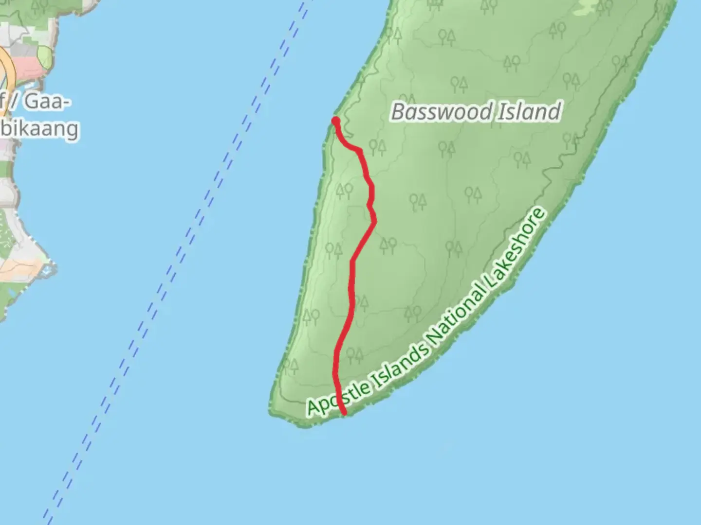 An image depicting the trail Basswood Island Walk and its surrounding area.