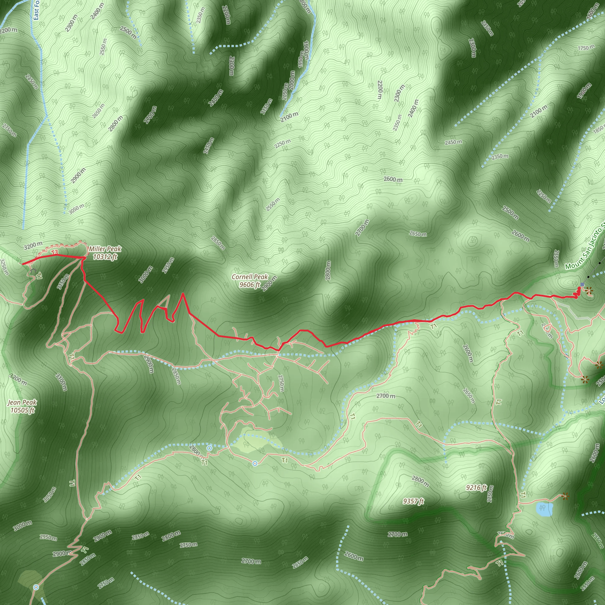 San Jacinto Peak via Long Valley Creeek mobile static map