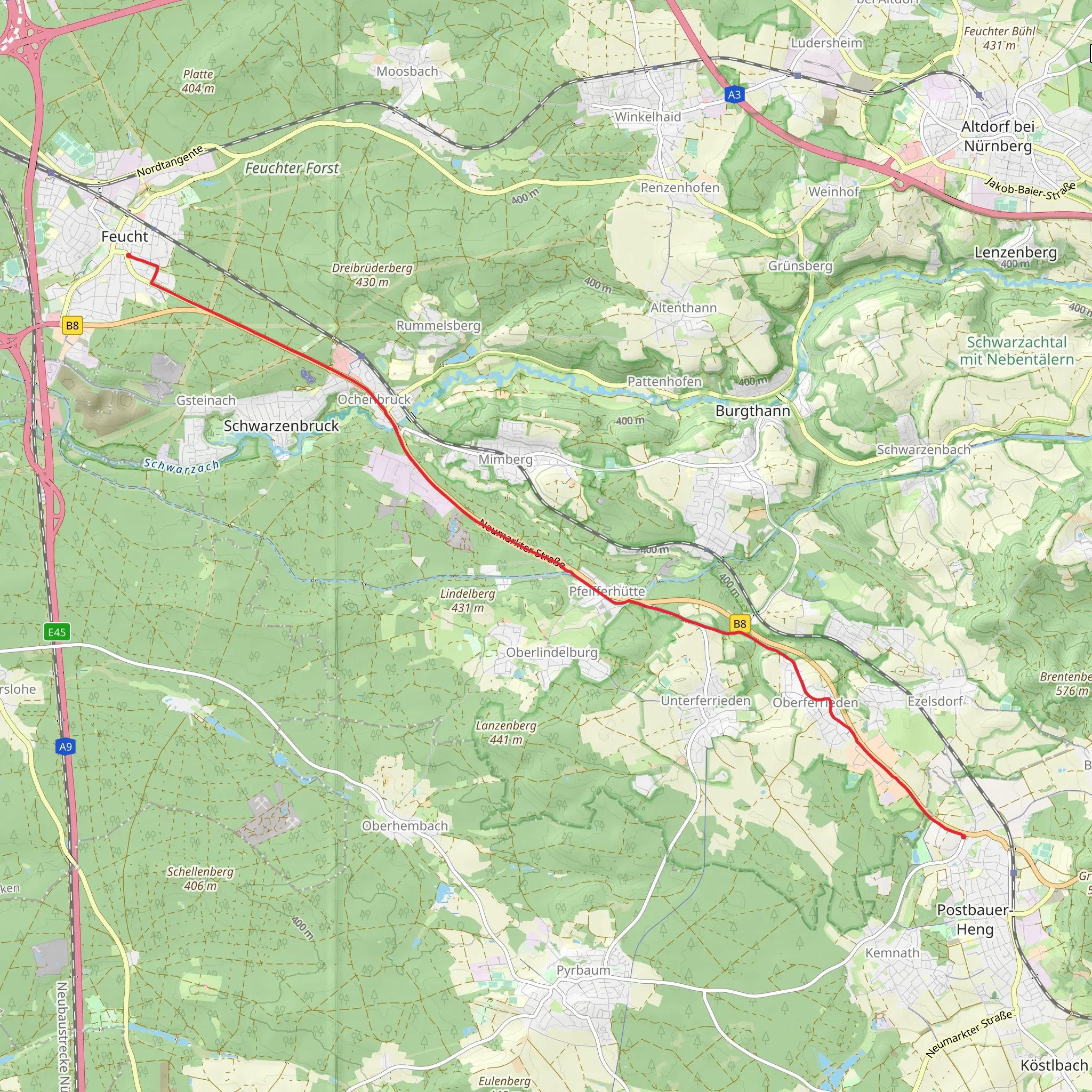 Feucht to Postbauer Walk mobile static map