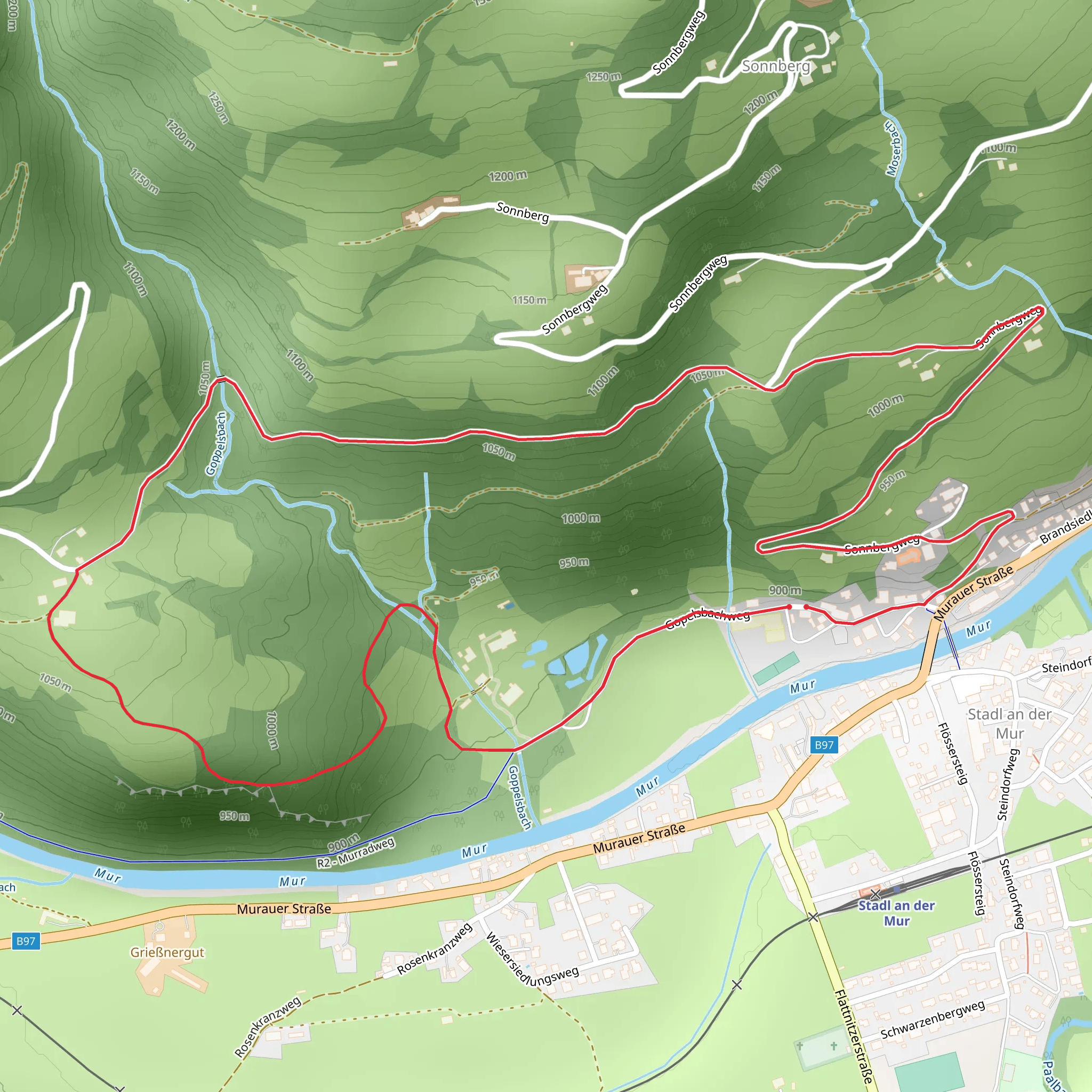 Route from Stadl to the Hiasbauer mobile static map