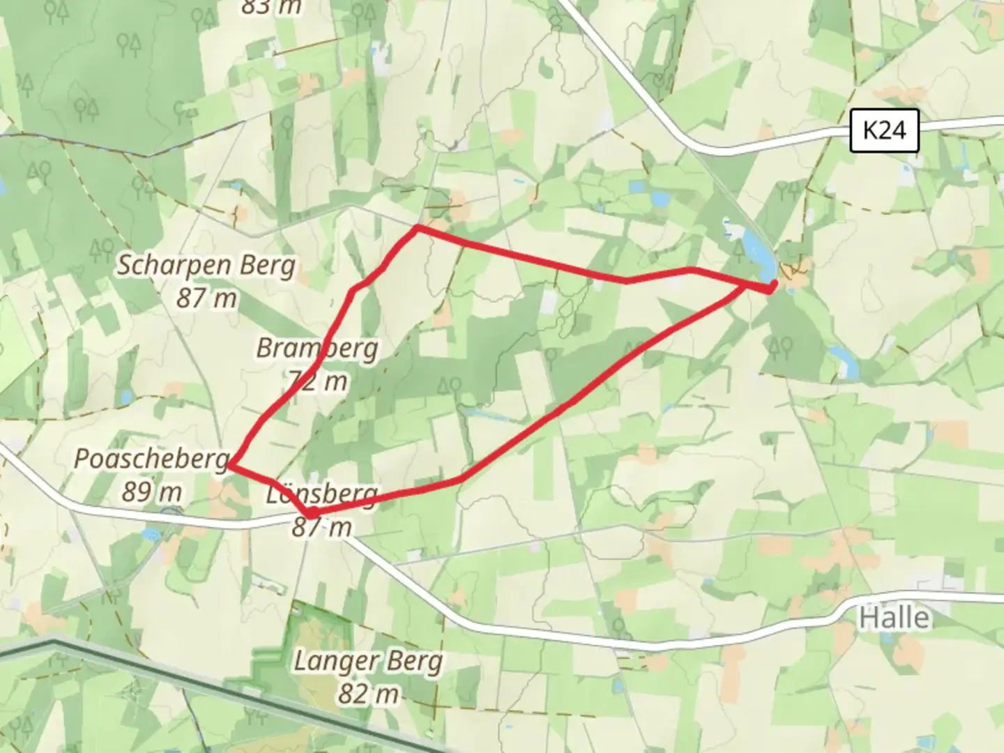An image depicting the trail Bramberg and Kleiner Muehlenteich via Noaberpad and its surrounding area.