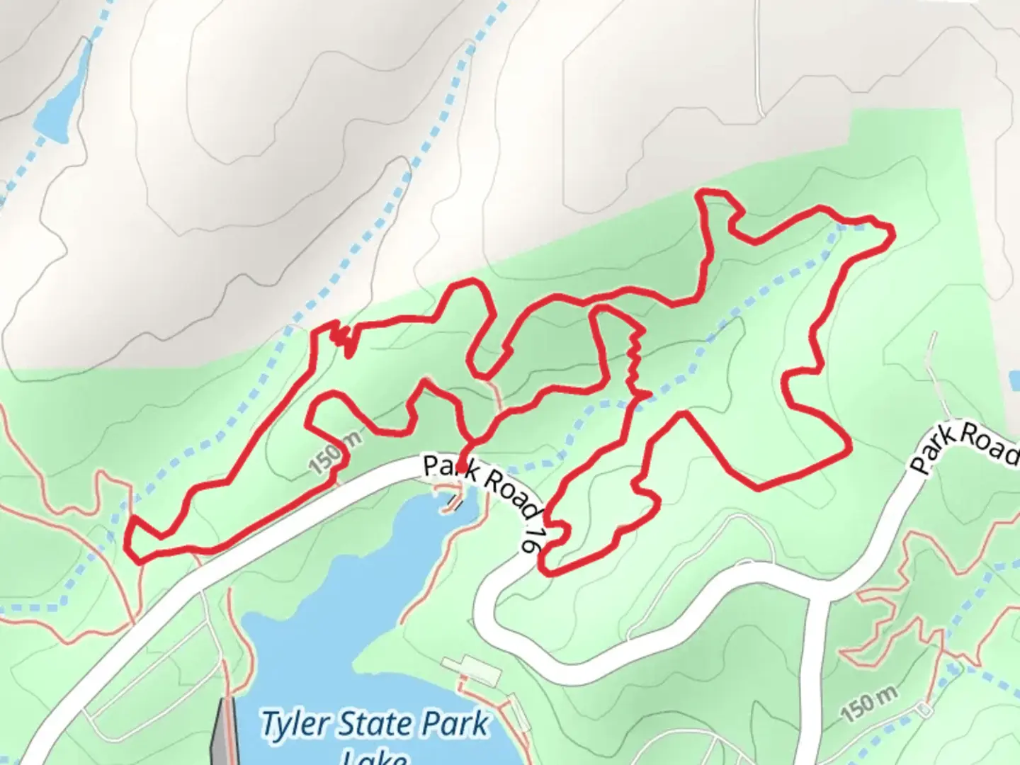 An image depicting the trail C Loop Trail - Tyler State Park Lake and its surrounding area.