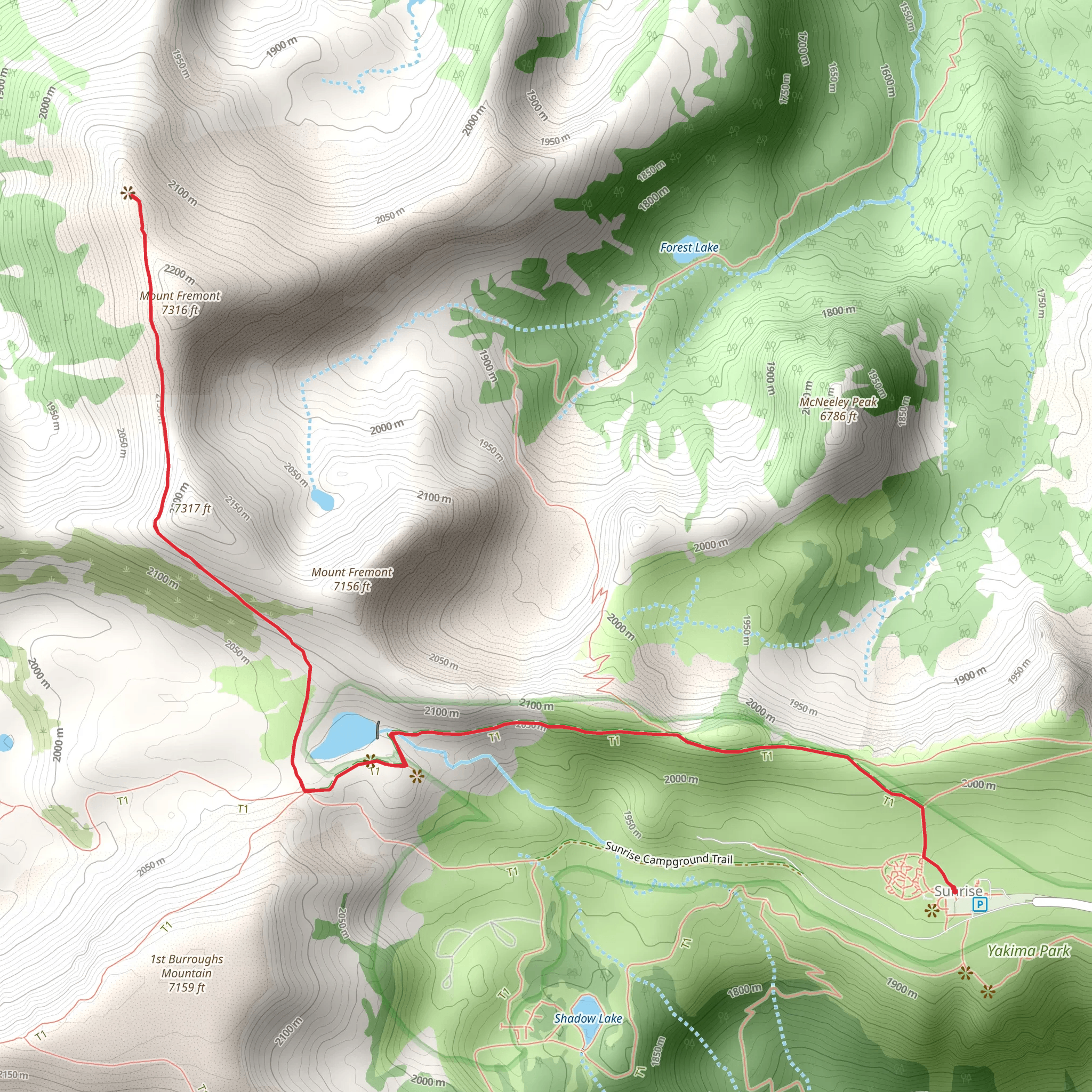 Mt Fremont Lookout via Sourdough Ridge Trail mobile static map