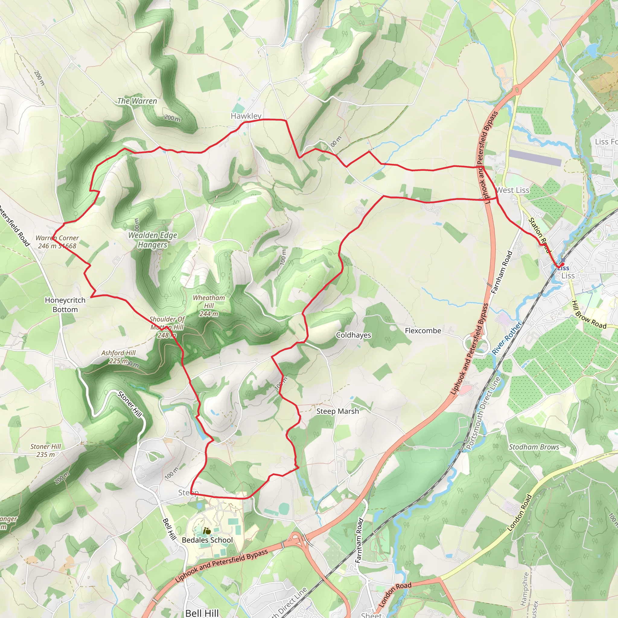 Liss, Warren Corner and Steep Loop mobile static map