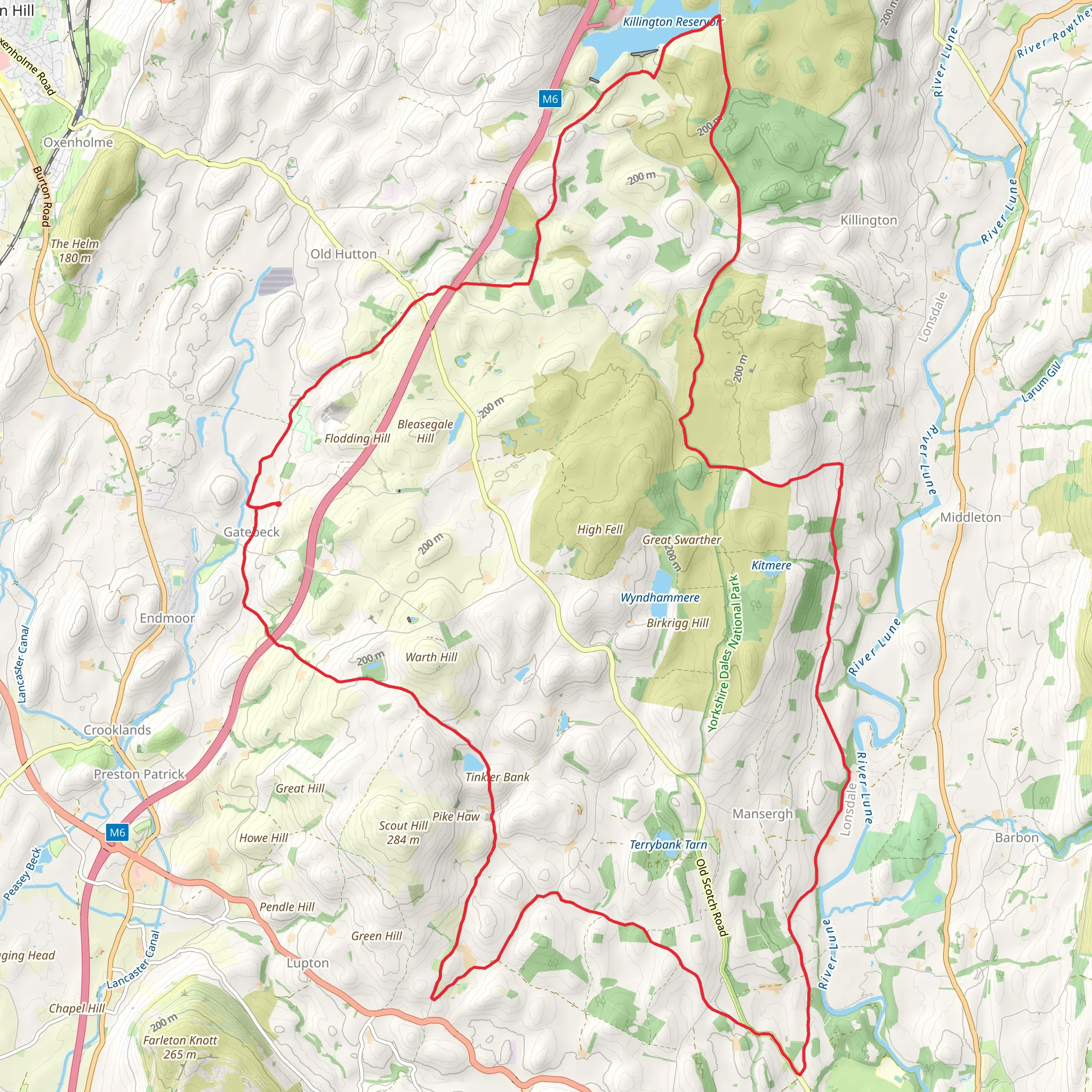 Gatebeck to Mansergh Loop via Killington Reservoir mobile static map