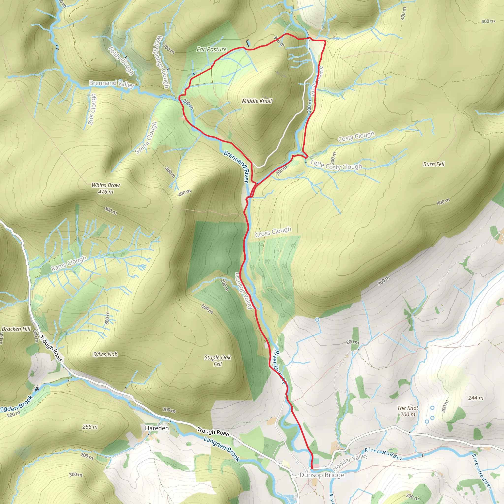 Whitendale from Dunsop Bridge mobile static map