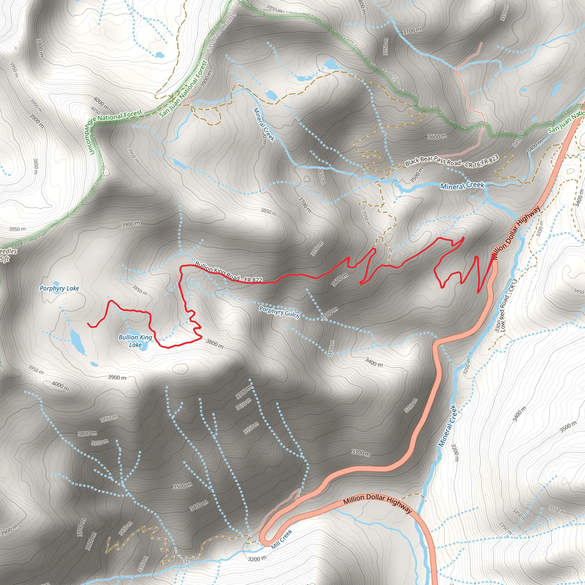 Bullion King Lake via Porphry Basin Road mobile static map