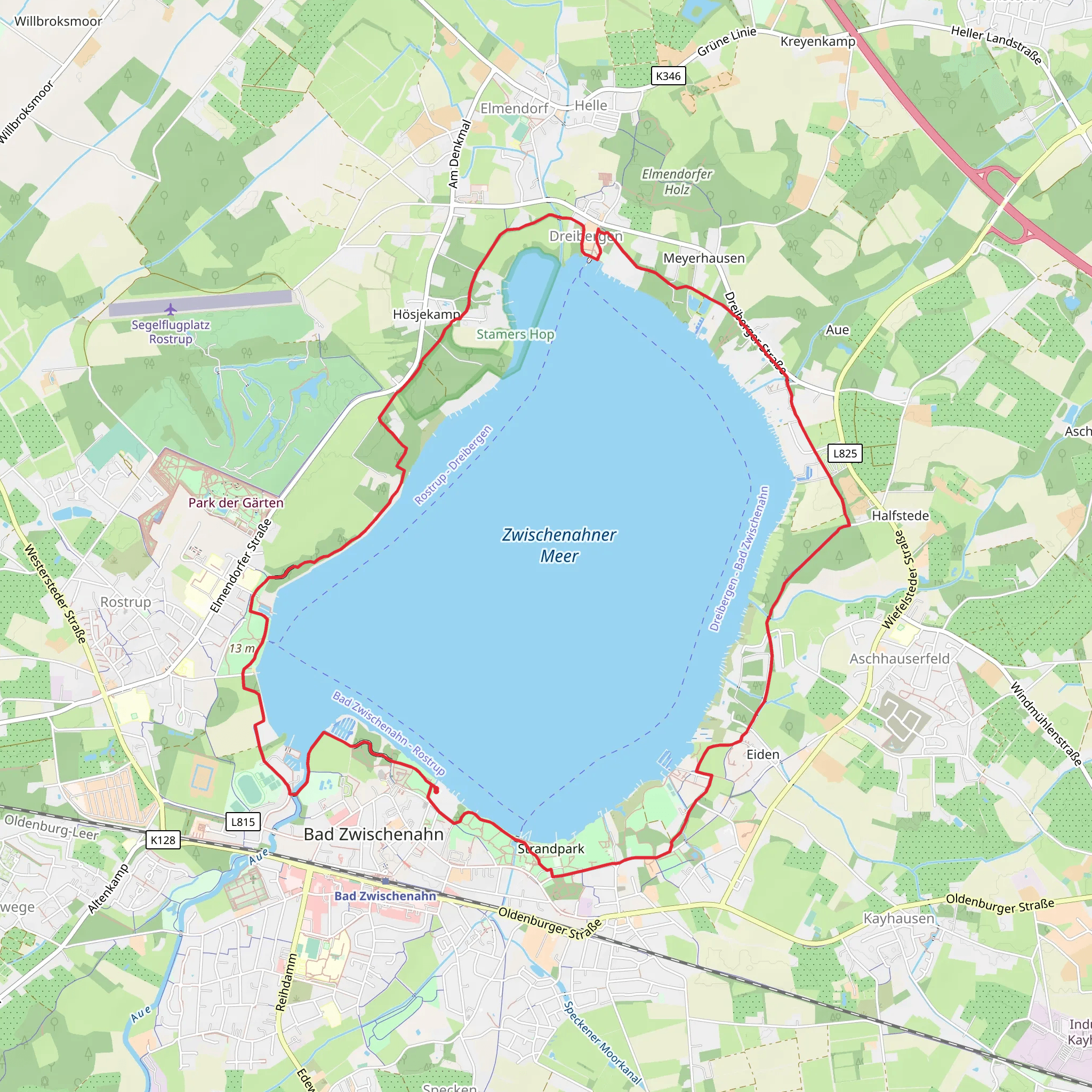 Zwischenahner Meer via Jadeweg mobile static map