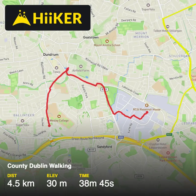 A map preview of the recording County Dublin Walking.