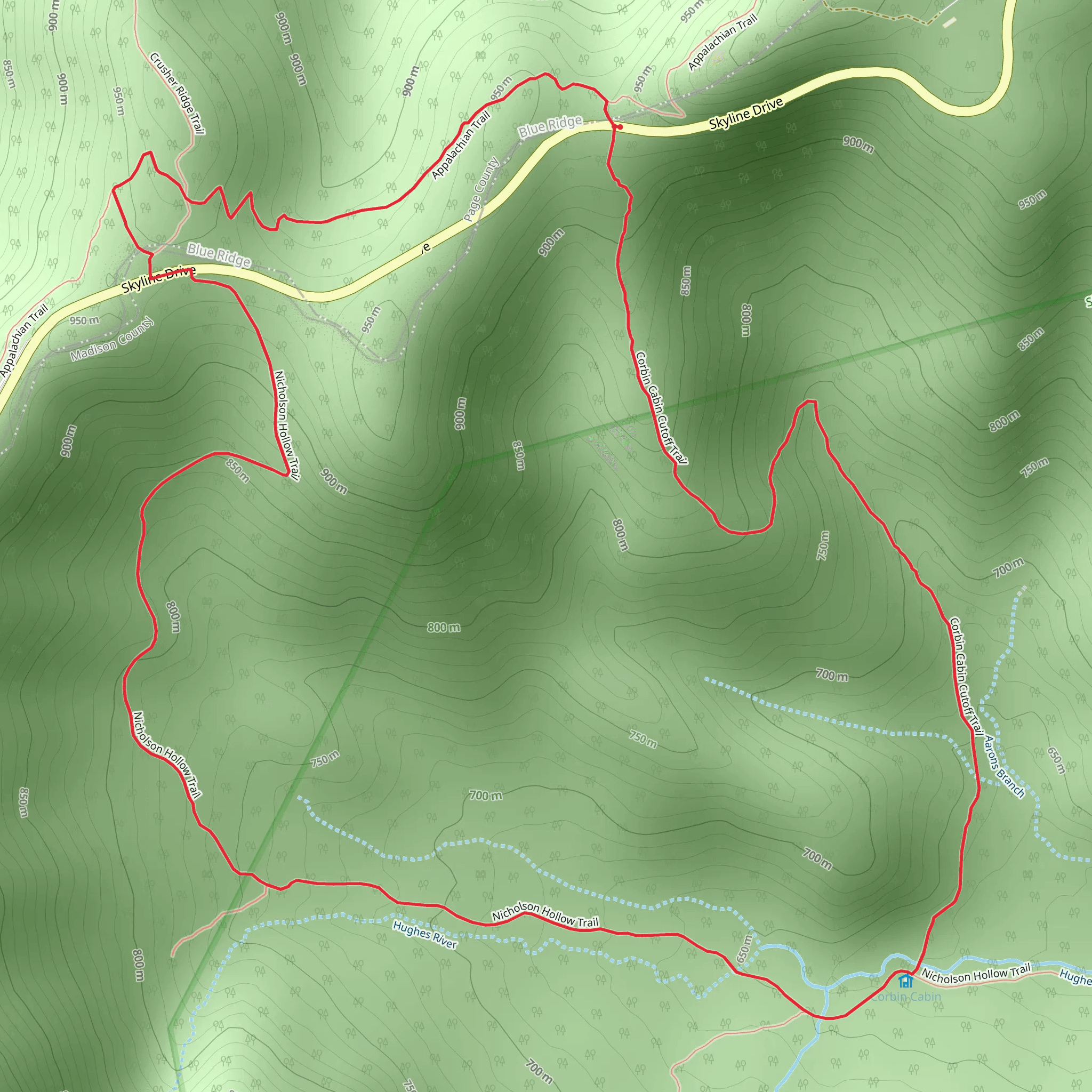 Corbin Cabin Cutoff Trail and Nicholson Hollow Loop Trail mobile static map