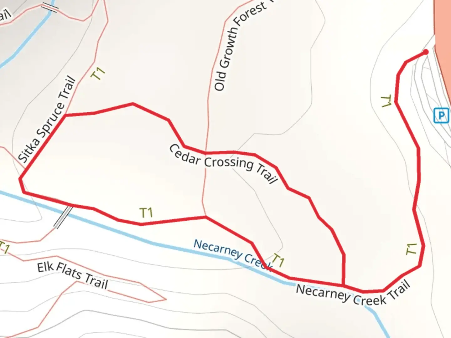 An image depicting the trail Necarney Creek Loop Trail and its surrounding area.