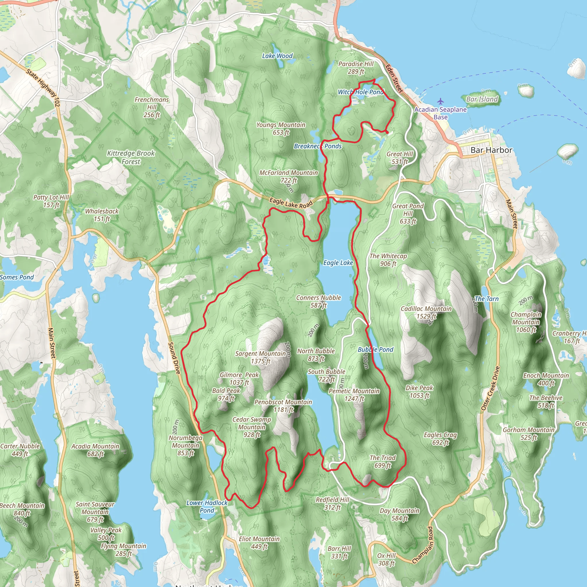 Eagle Lake, Bubble Pond and Witch Hole Pond Loop Trail mobile static map