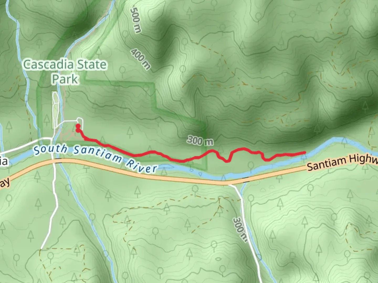 An image depicting the trail South Santiam River Trail and its surrounding area.