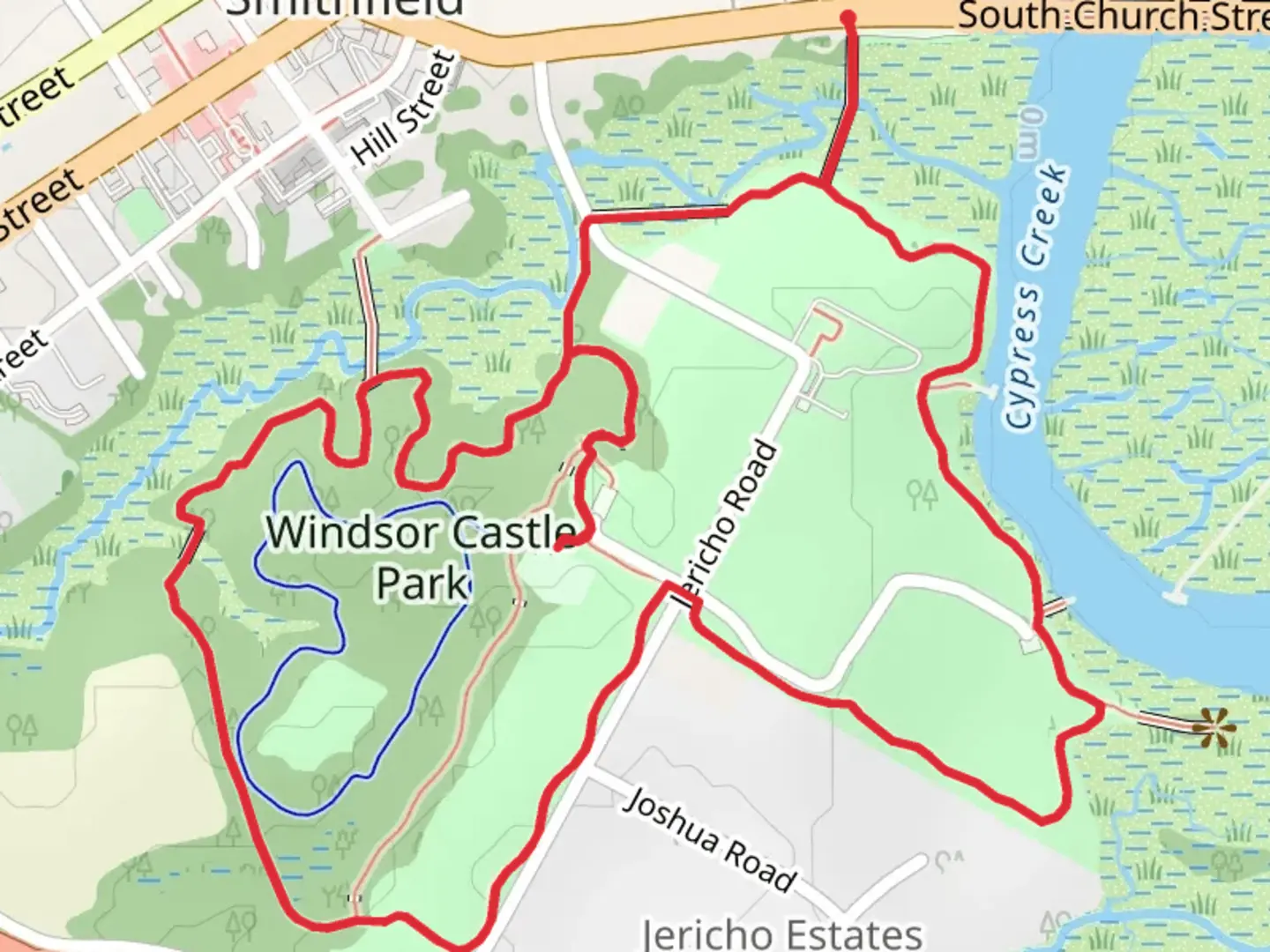 An image depicting the trail Windsor Castle Park Loop Trail and its surrounding area.