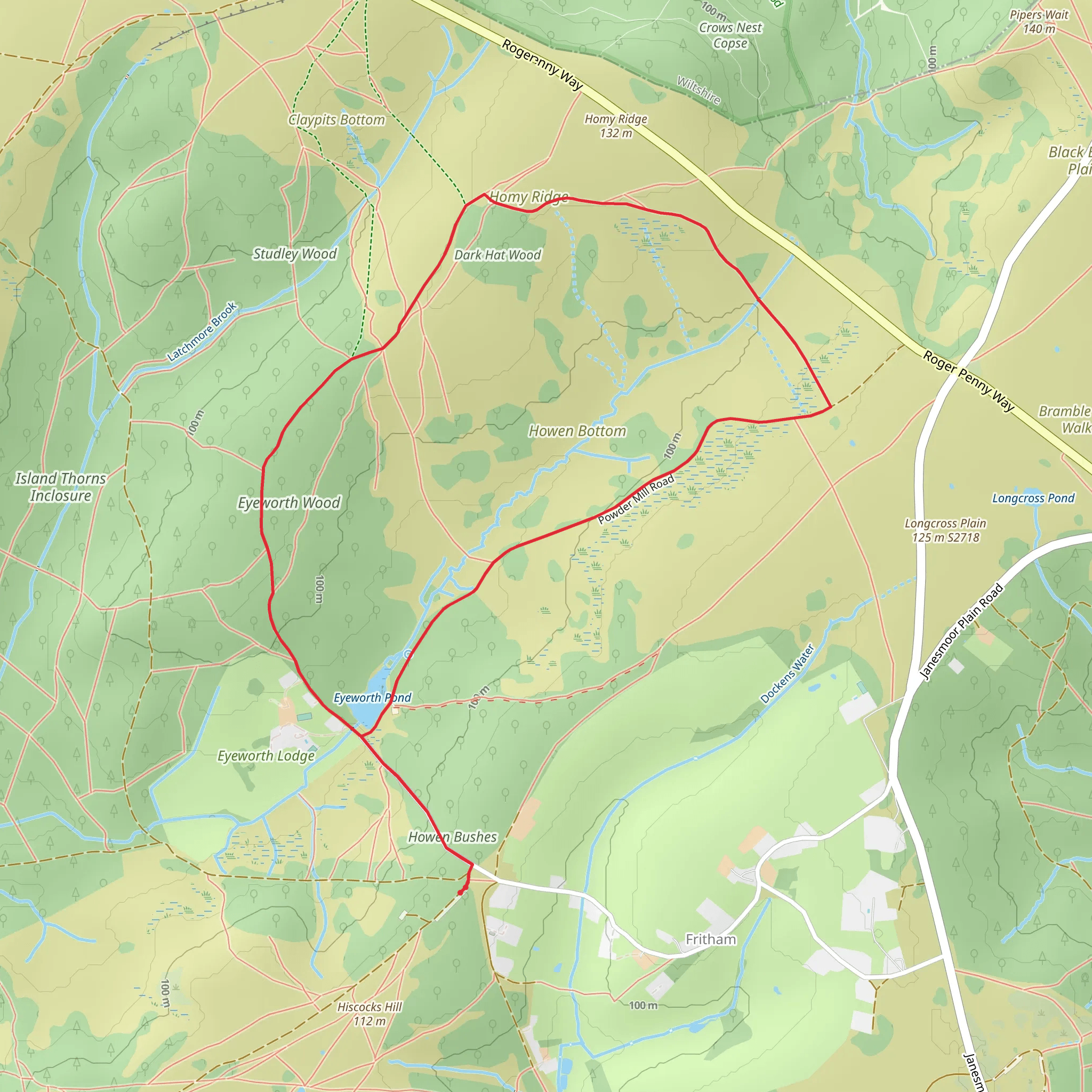 Eyeworth Wood, Dark Hat Wood and Eyeworth Pond Loop mobile static map