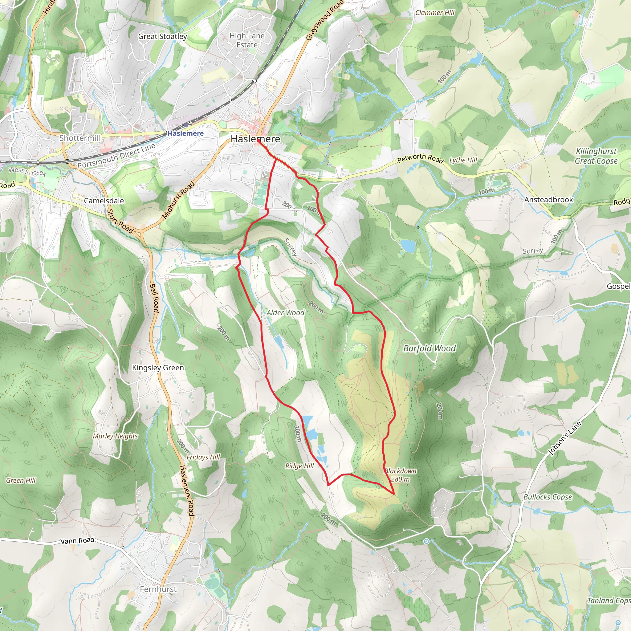 Haste Hill and Valewood Park Loop mobile static map