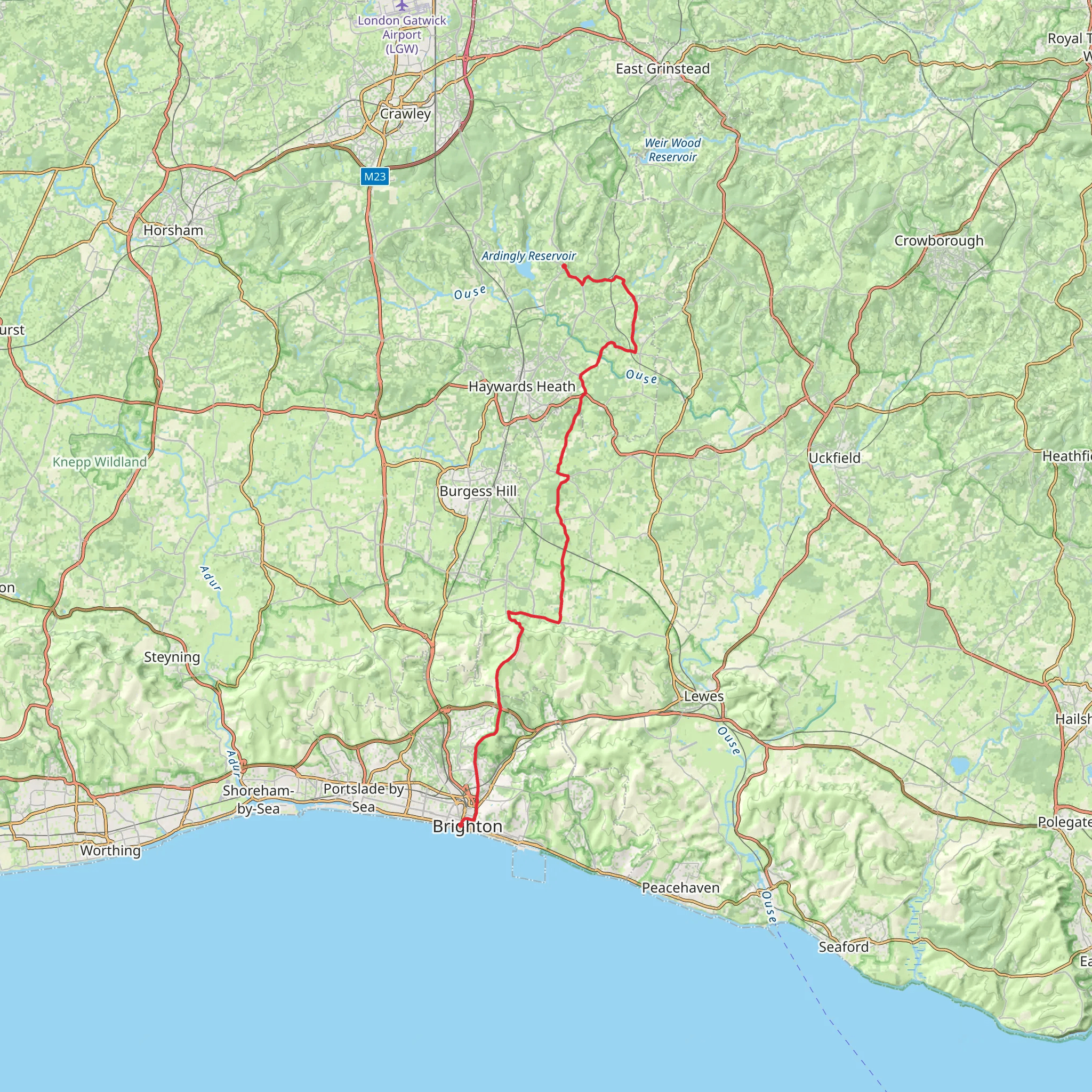 Ardingly to Brighton Walk mobile static map