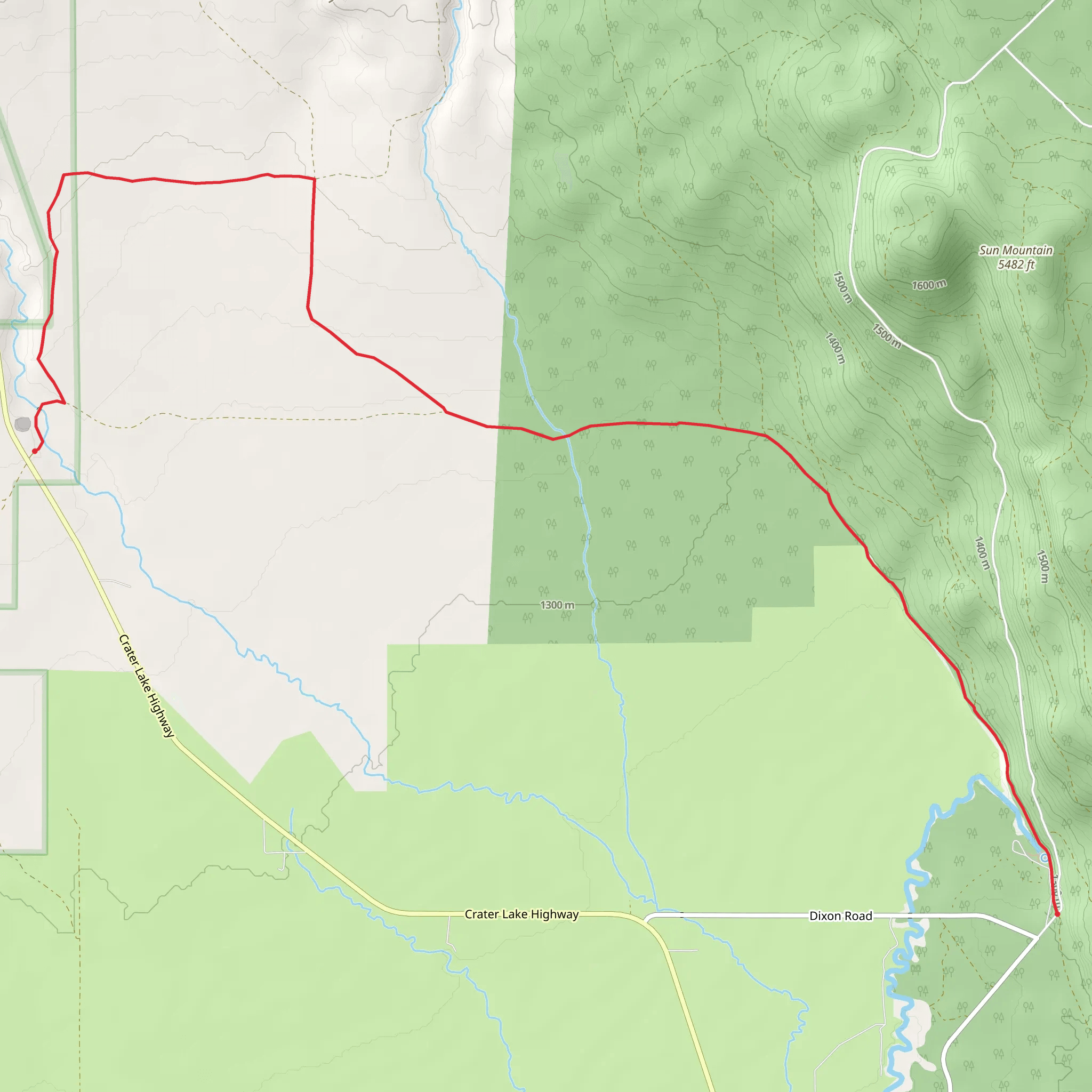 Sun Mountain Road to Crater Lake Highway mobile static map