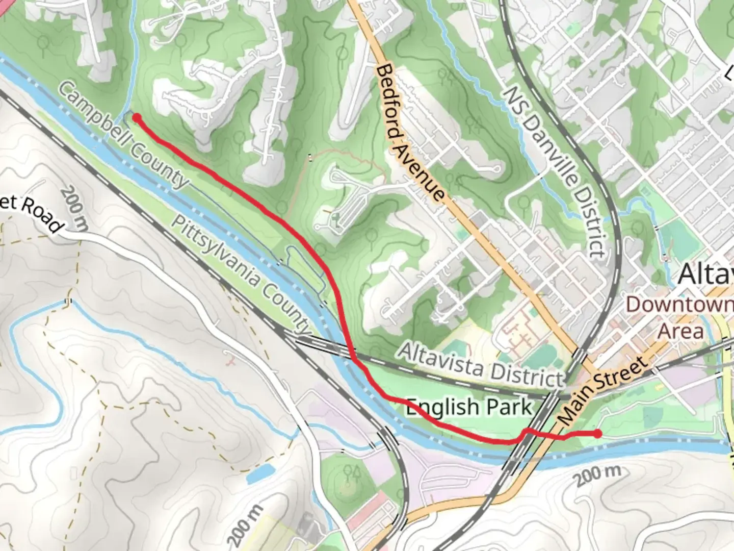 An image depicting the trail Walk along Roanoke River from English Park and its surrounding area.