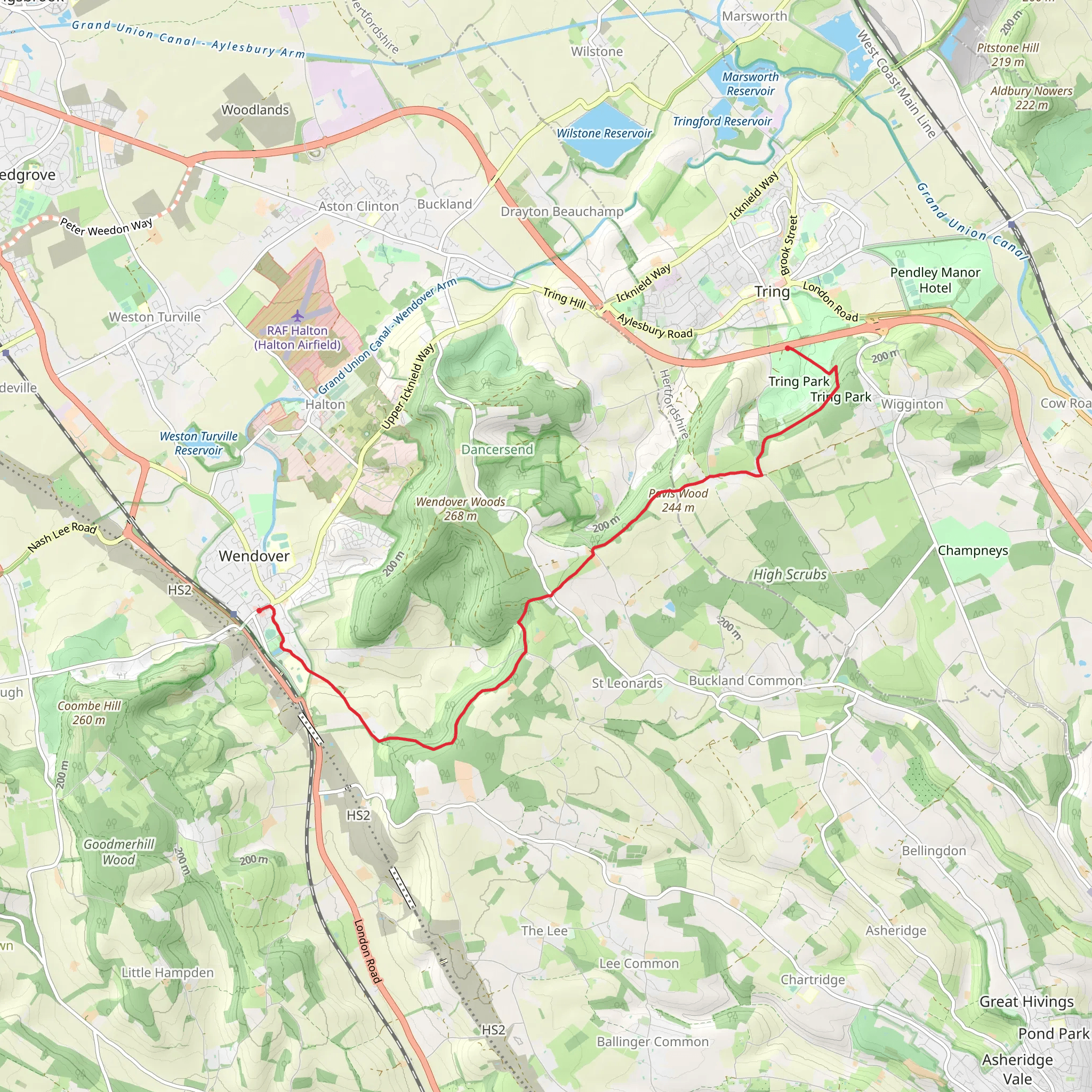 Wendover to Tring Walk mobile static map