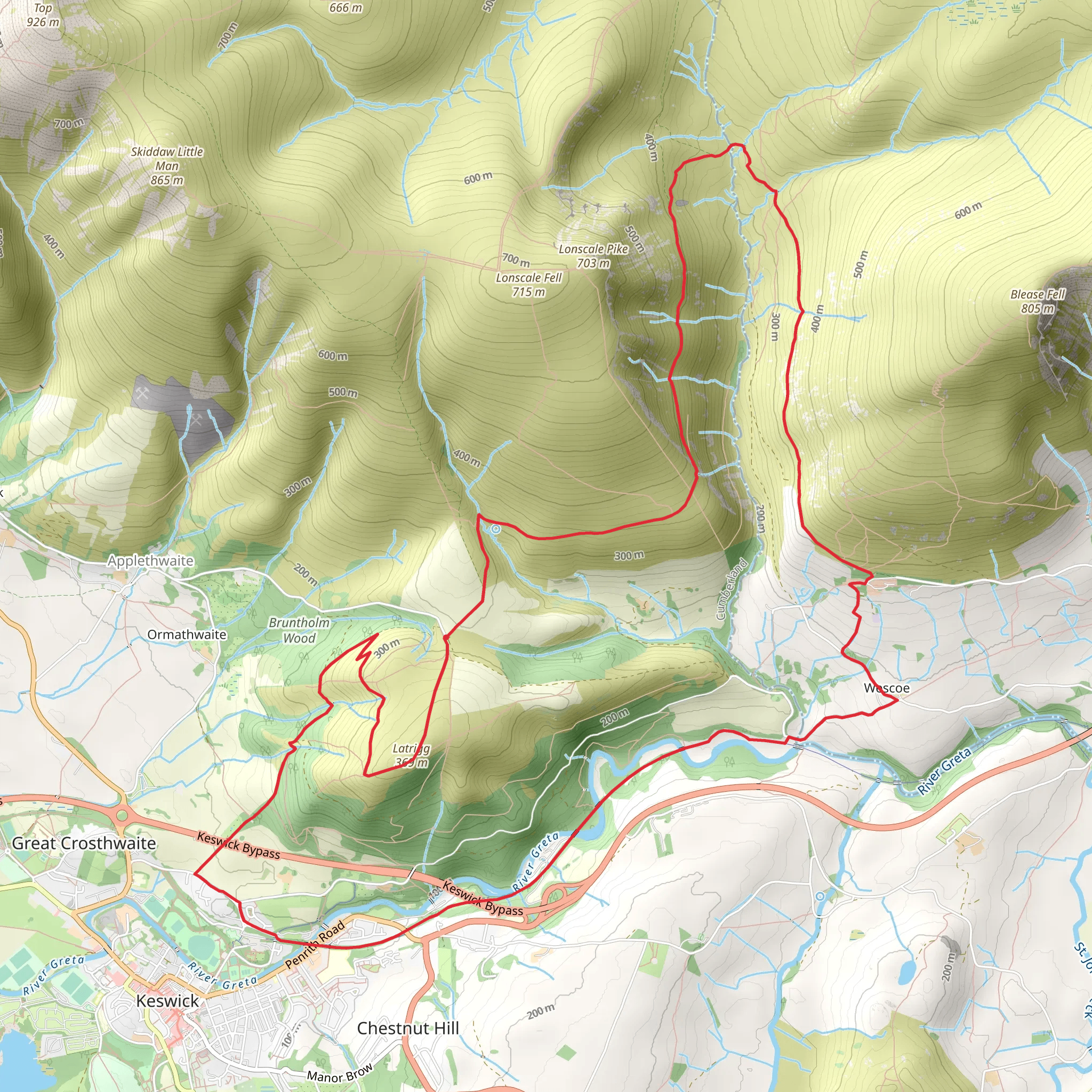 River Greta and Latrigg Loop mobile static map