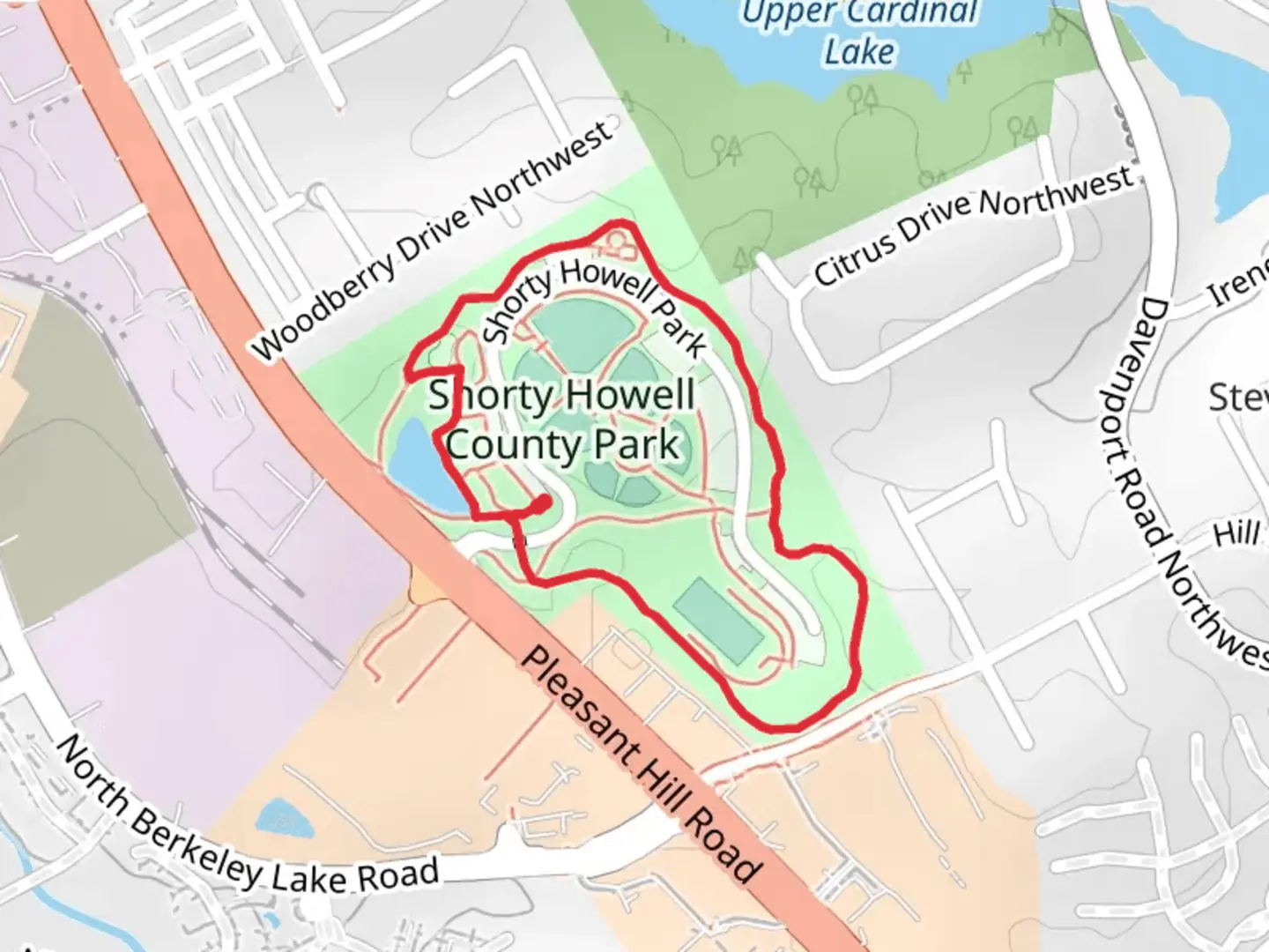 An image depicting the trail Shorty Howell Park Loop and its surrounding area.