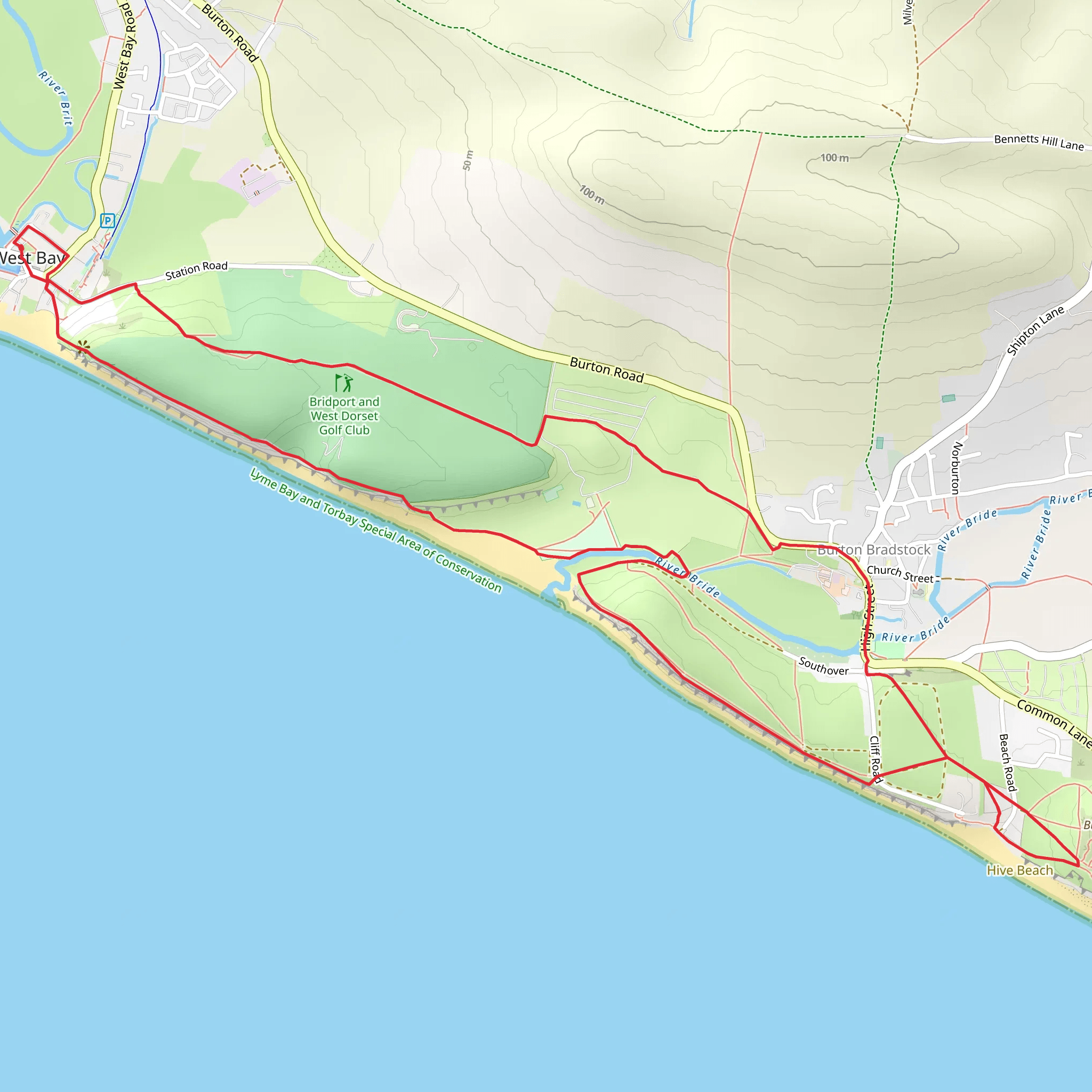 West Bay and Burton Bradstock Walk mobile static map