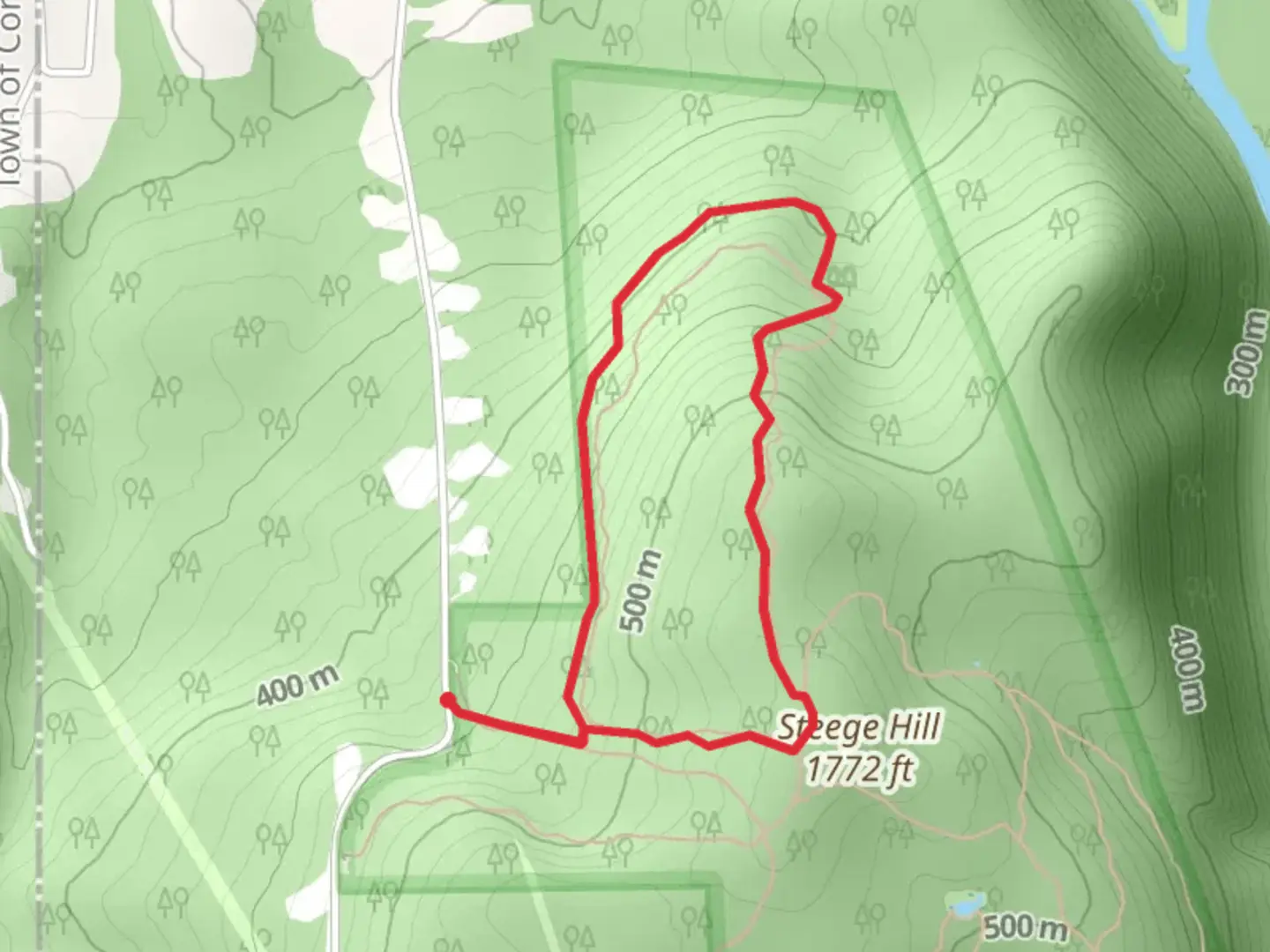 An image depicting the trail Steege Hill Road Loop and its surrounding area.